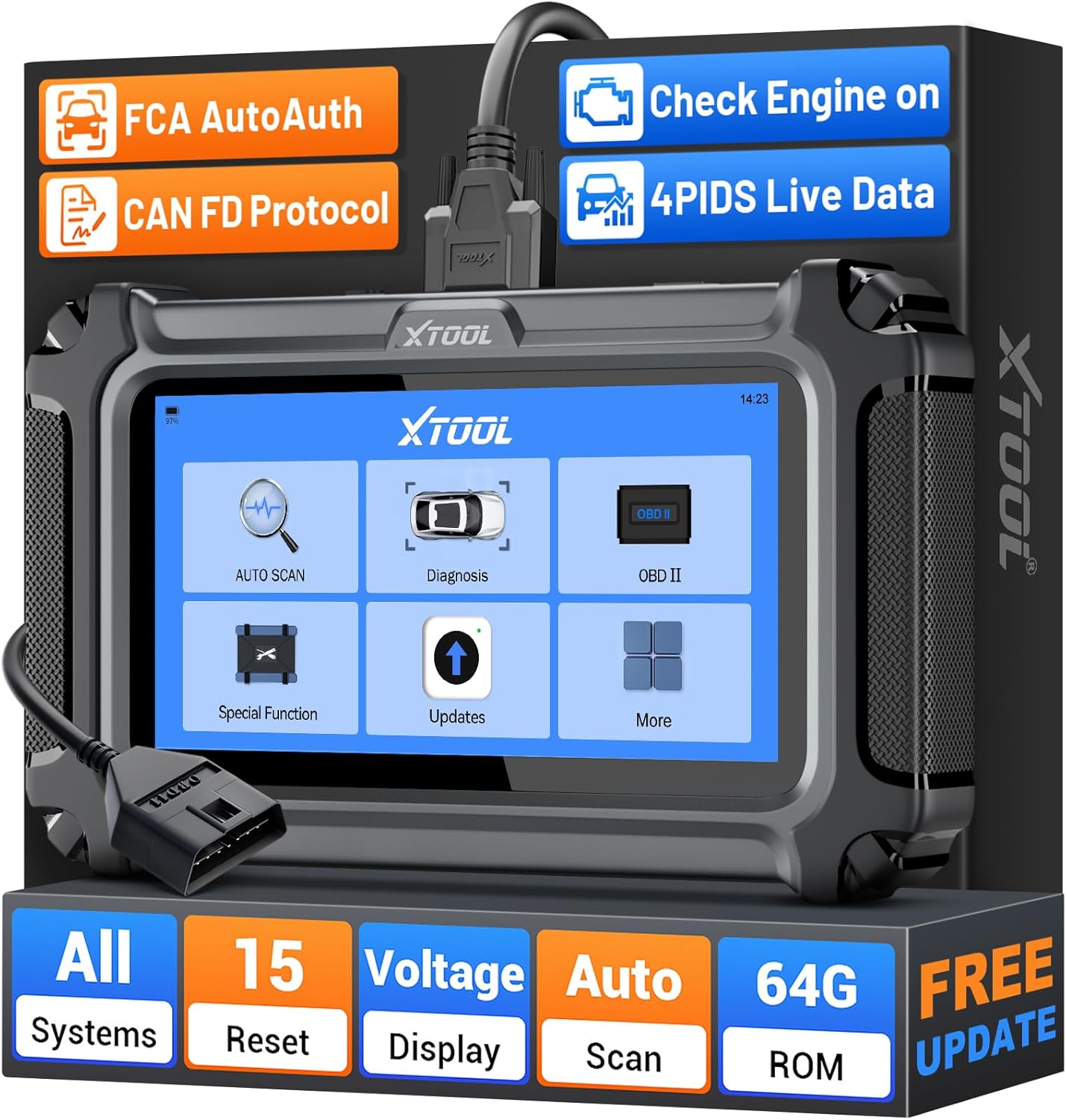 XTOOL D6 OBD2 Scanner Diagnostic Tool with Lifetime Free Updates: 2026 Full System Scan Tool with 15 Resets, Crank Sensor/Throttle Relearn, EPB, Oil Reset, ABS Bleed, FCA & CAN FD, Upgrade of D5S