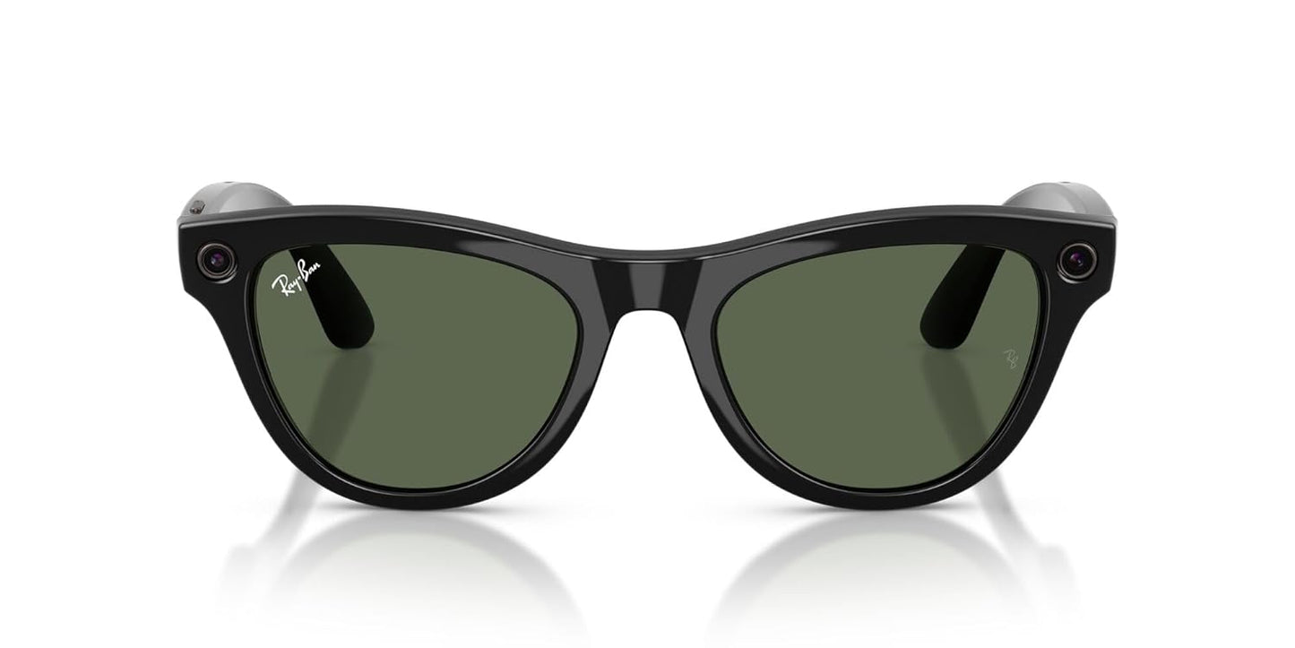 Ray-Ban Meta (Gen 2), Skyler, Shiny Black | Smart AI Glasses for Men, Women — 2x Battery Life — 3K Ultra HD Resolution — 12 MP Ultra-Wide Camera, Audio, Video — Green Lenses — Wearable Technology