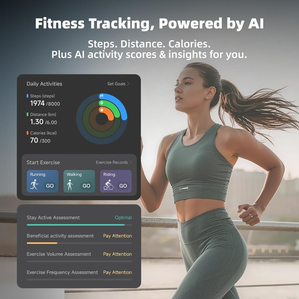 Smart Ring | No Subscription, Heart Rate & Blood Oxygen Monitoring, Sleep & Women's Health Tracking, AI Health Advisor, IP68 Waterproof Fitness Ring for Android & iOS (Silver, 9#)