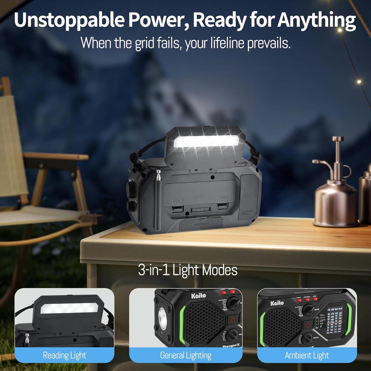 Kaito Voyager X Emergency Radio with NOAA Weather Alert AM/FM/Shortwave Solar & Hand Crank Power Wireless Charging SOS Alarm, LED Flashlight & Reading Lamp Survival & Preparedness Gear (Black)