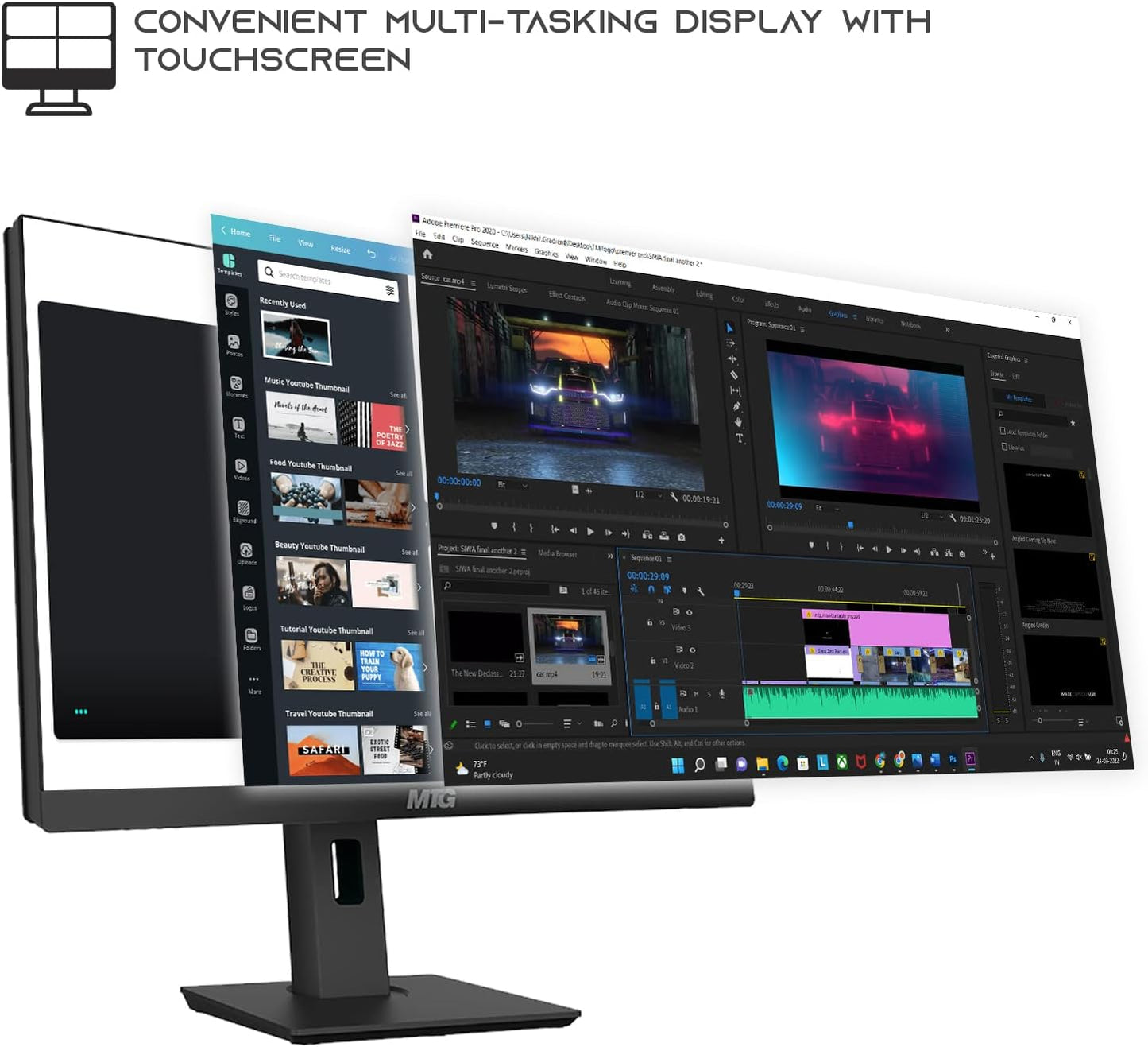 Gaming All in one PC 24 Inch FHD Touchscreen, MTG Yama, Intel Core i5 10th Gen, 16GB RAM, 240GB NVME / 1TB SSD, AMD RX 550 4GB DDR5 Graphics, Webcam, RGB Combo, Windows 11 Home