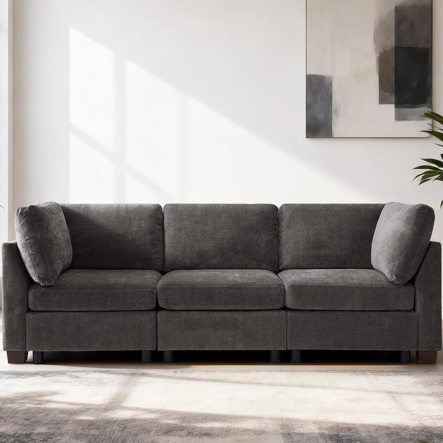 EDILLY 94 inches Oversized Modular Sectional Fabric Cloud Sofa Set, Extra Large L Shaped Couch Reversible Chaise Couch,3 Seat Modular Sofa,Grey