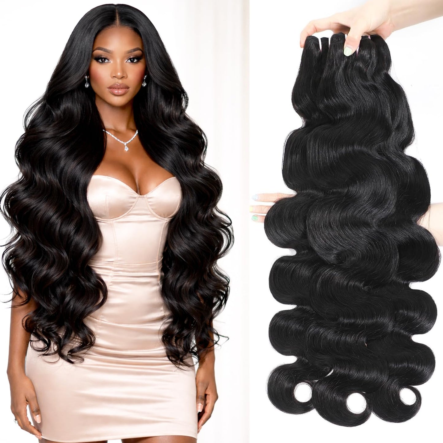 Body Wave Human Hair Bundles 24 26 28 Inch 14A Brazilian Hair Body Wave 3 Bundles 100% Unprocessed Virgin Hair Sew In Bundles Double Weft Soft And Thick Ends Natural Color