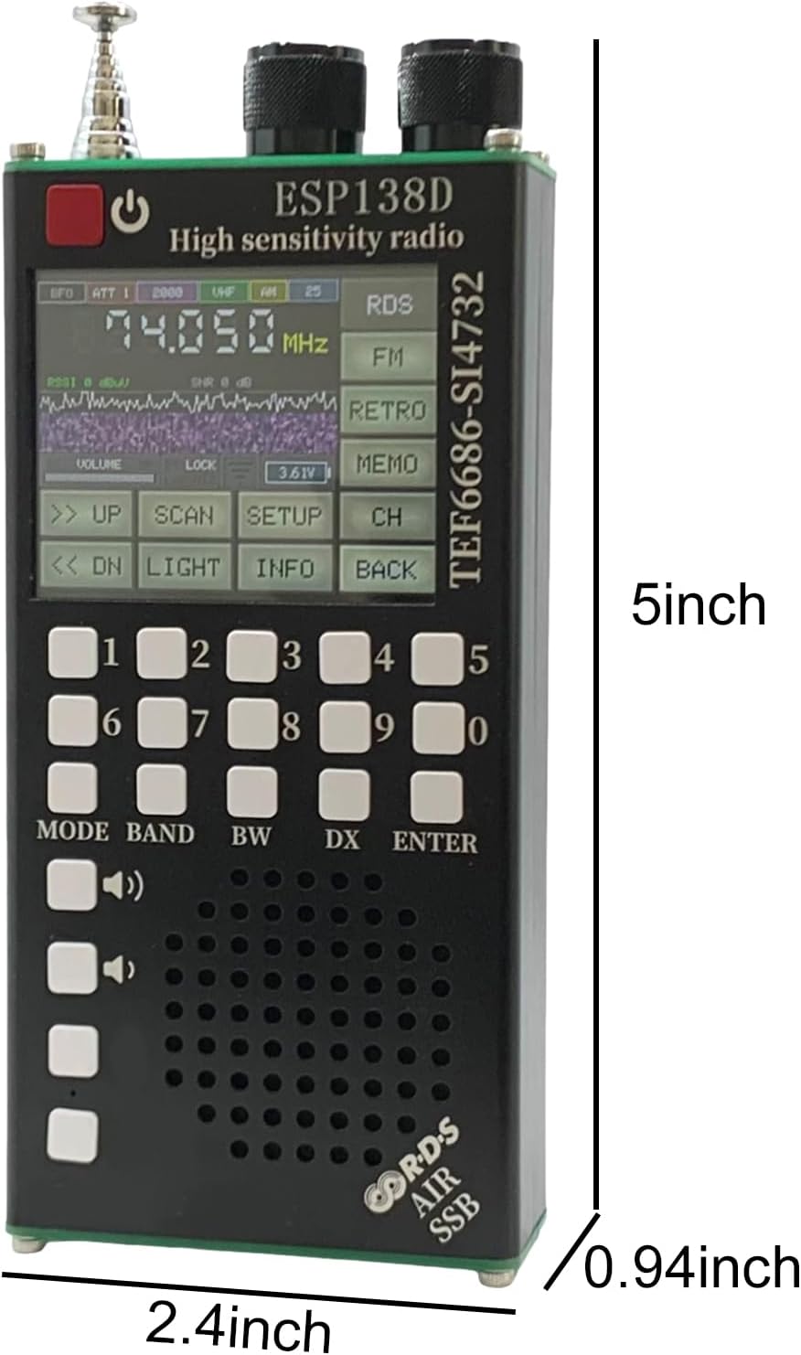 ESP138D Dual Chip Shortwave Radio, TEF6686 SI4732 Full Band Receiver, High Sensitivity FM AM SSB Airband Radio, BT 5.0 2.4in Touchscreen Alloy Shell for DX Aviation Emergency