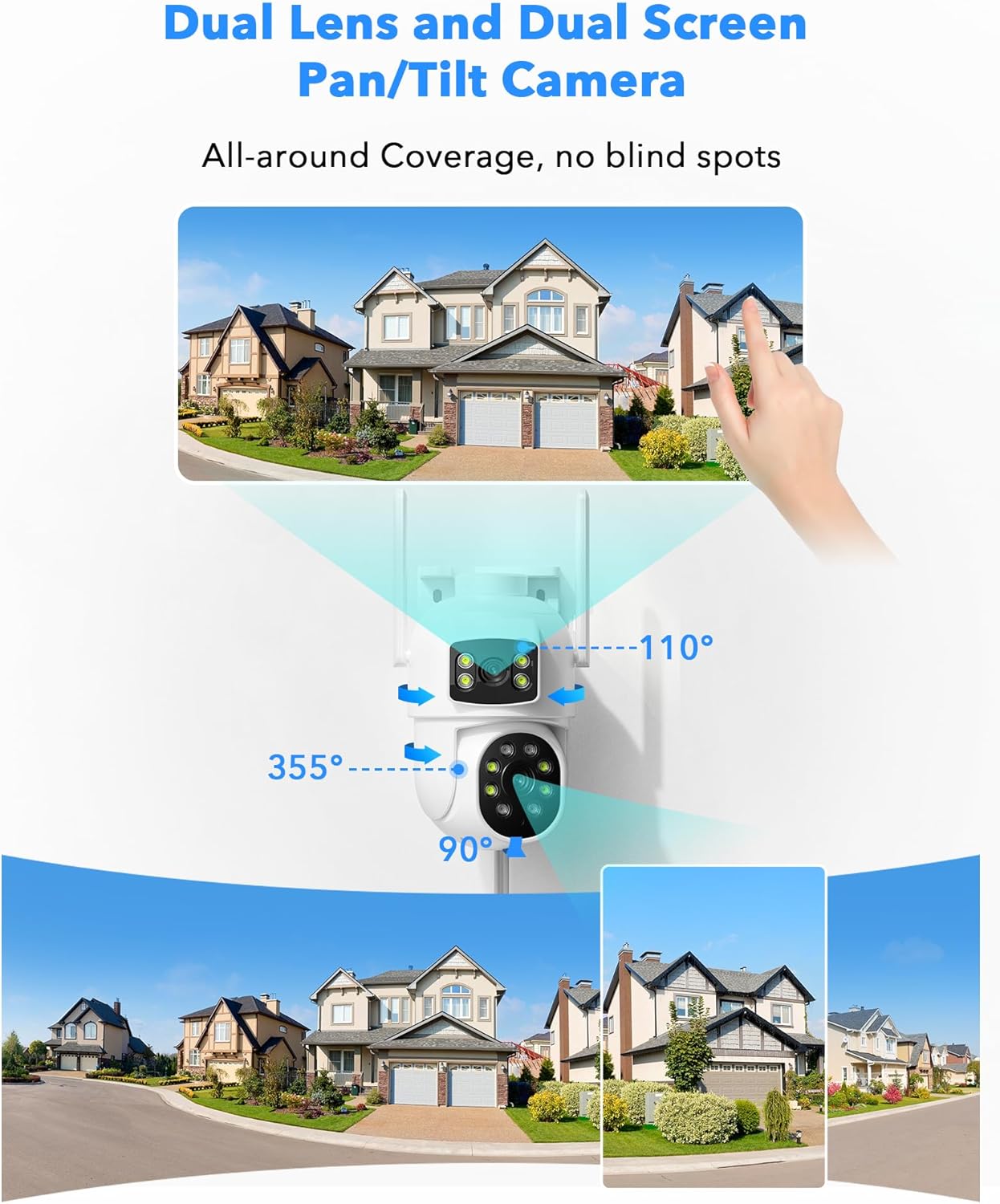 CAMCAMP Wireless Security Camera System with 10.1" Monitor, Dual Lens PTZ CCTV Camera Security System, 10CH Expandable 4K NVR,Auto Tracking, No Subscription for Outdoor Indoor, 5G & 2.4G WiFi