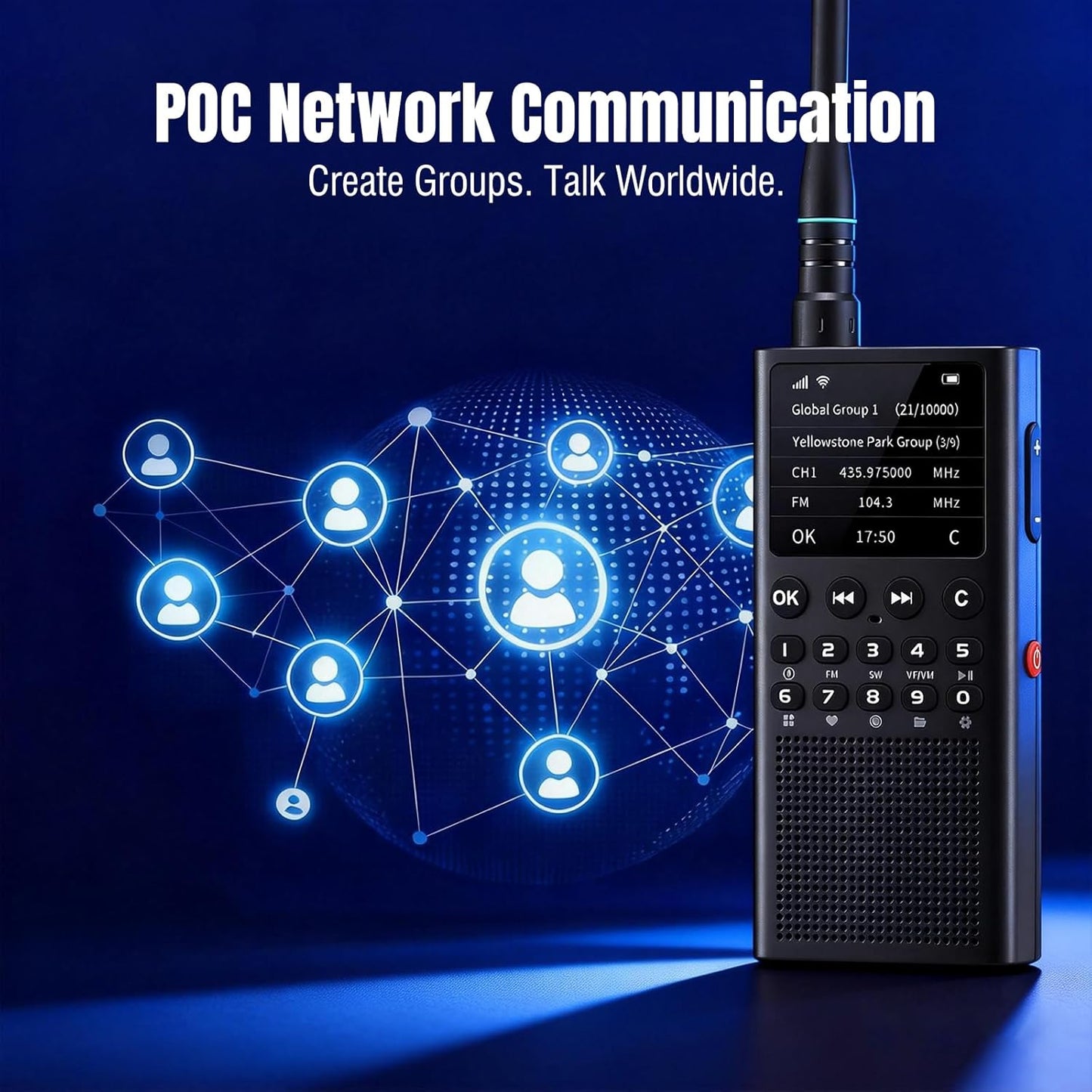 CHOYONG WT2 Network Walkie Talkie, Long Range Two-Way Radio with FM/AM/SW Receive, WiFi/4G POC Group Communication, GPT Voice Search, 2500mAh Rechargeable Battery, Black