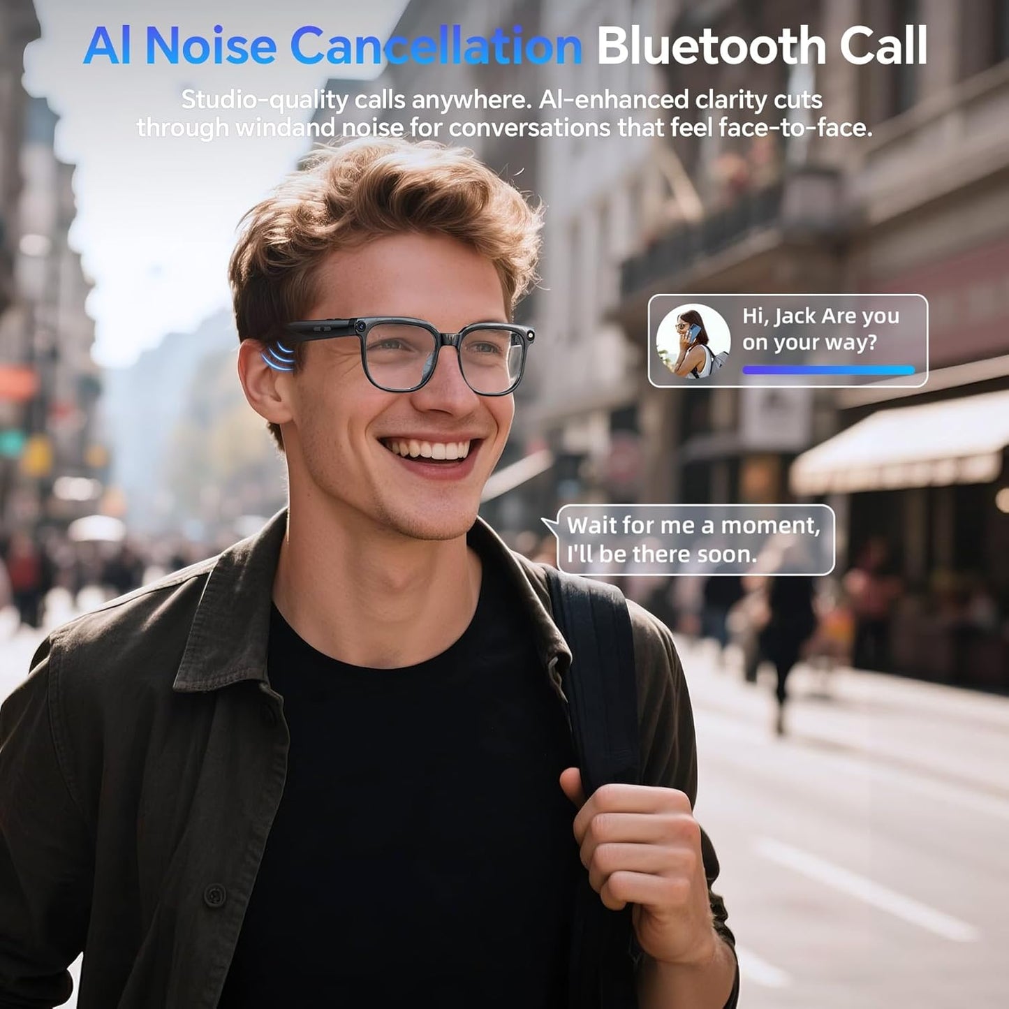 AI Smart Glasses with Camera Bluetooth, 800W HD Anti-Shake 1080P Video Audio Recording Glasses, Real-Time AI Translation GPT Assistant, Blue Light, Smart Glasses for Men Women Vlogging & Conference