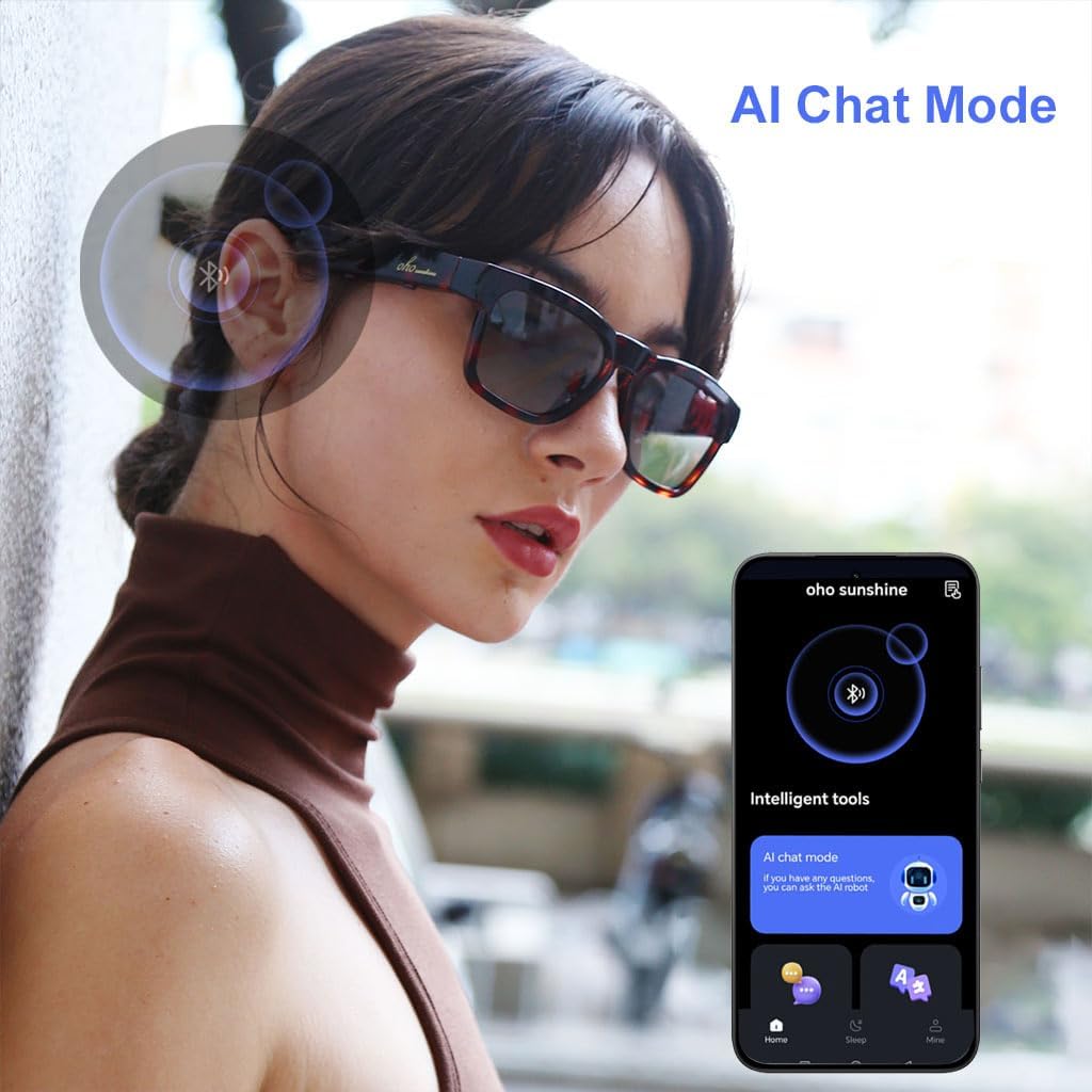 OhO sunshsine AI Glasses, Bluetooth Audio Sunglasses with 10H Playtime, ChatGPT Translation Water Resistant Open Ear Glasses