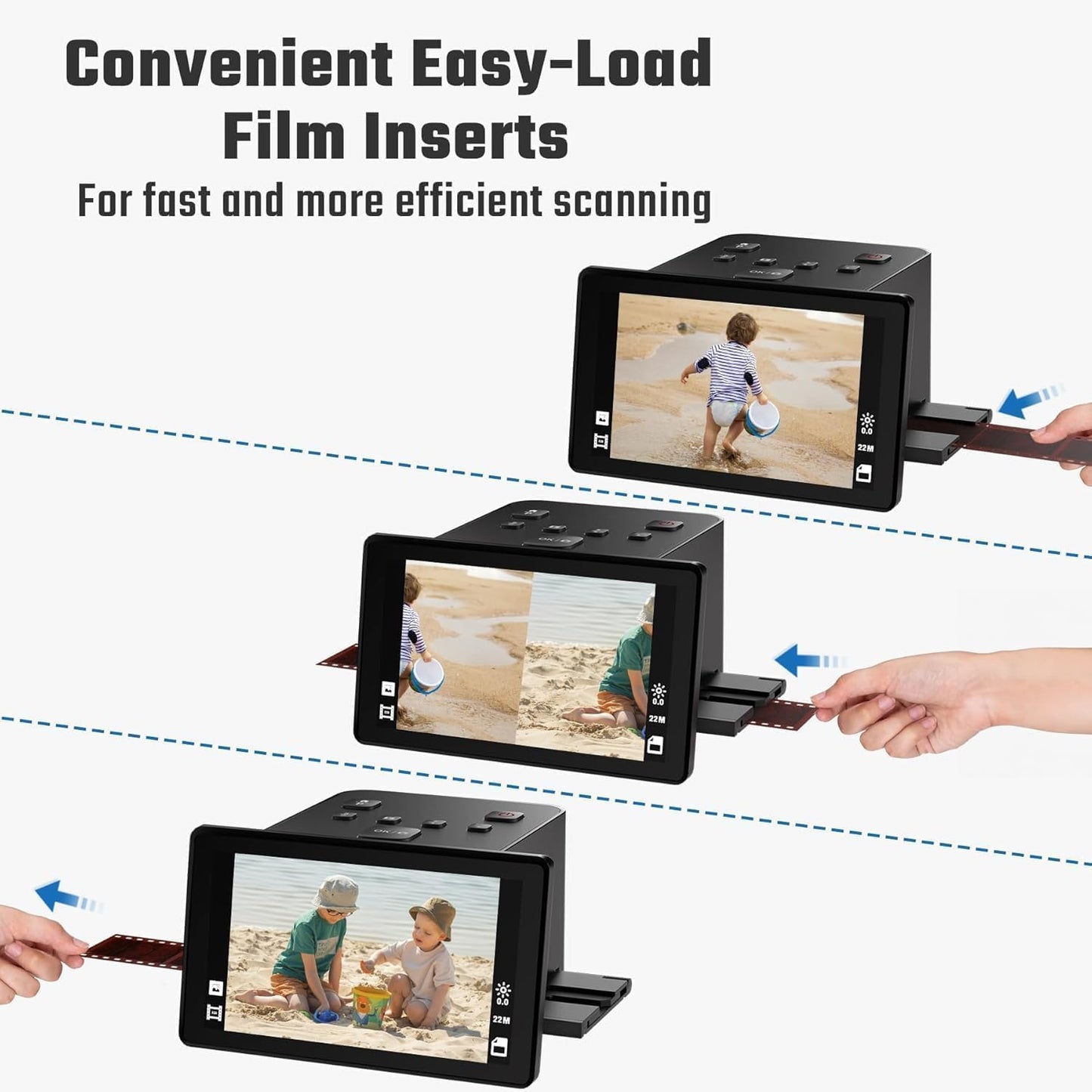 Film and Slide Scanner – Convert 35mm, 126, 110 Film Negatives & Slides to 22MP Digital Photos – Negative Scanner with 5” LCD, Easy-Load Inserts – Quickly Convert Negatives & Slides