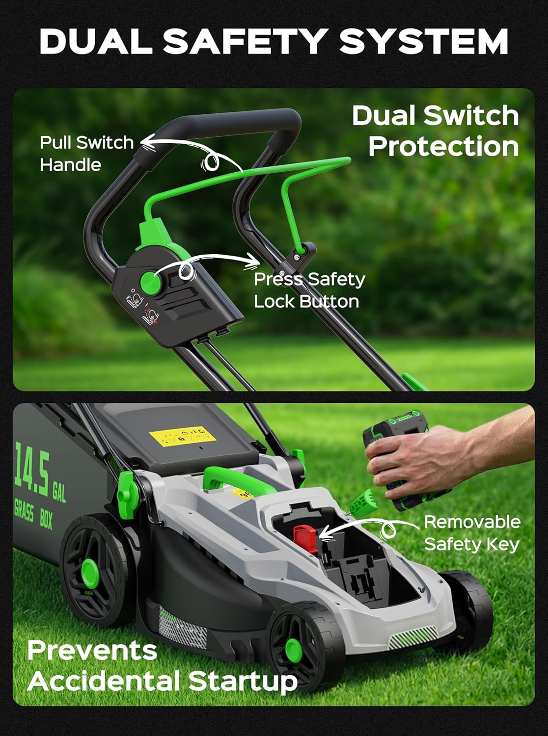 TIECTOWN 40V 16-Inch Brushless Cordless Lawn Mower with 4.0Ah Battery & Charger, 2-in-1 Electric Push Mower, 5-Position Height Adjustment, Lightweight, Compact Storage, for Small Yards - Green