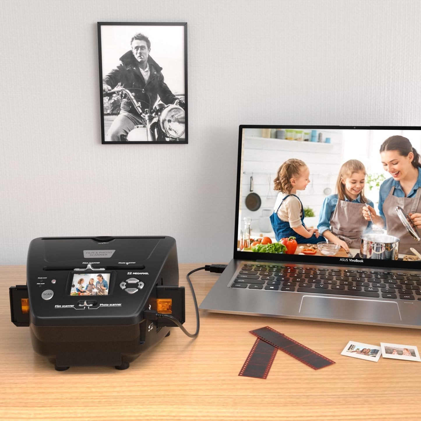22MP Photo and Slide Scanner with 2.4” LCD Screen, All-in-One Digital Film Converter for 35mm/135 Negatives & Slides, 3R 4R 5R Print Photos and Business Cards, 4GB SD Card Included
