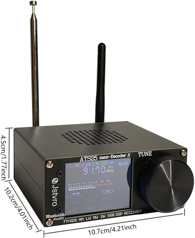 Upgraded SI4732 ATS25 Max-Decoder II Shortwave Radio Receiver, adds Four New Modes CW, RTty Decoding, WiFi, BT and Four Audio Spectrum, HI-Z, Supports AM FM RDS LW MW SW SSB DSP