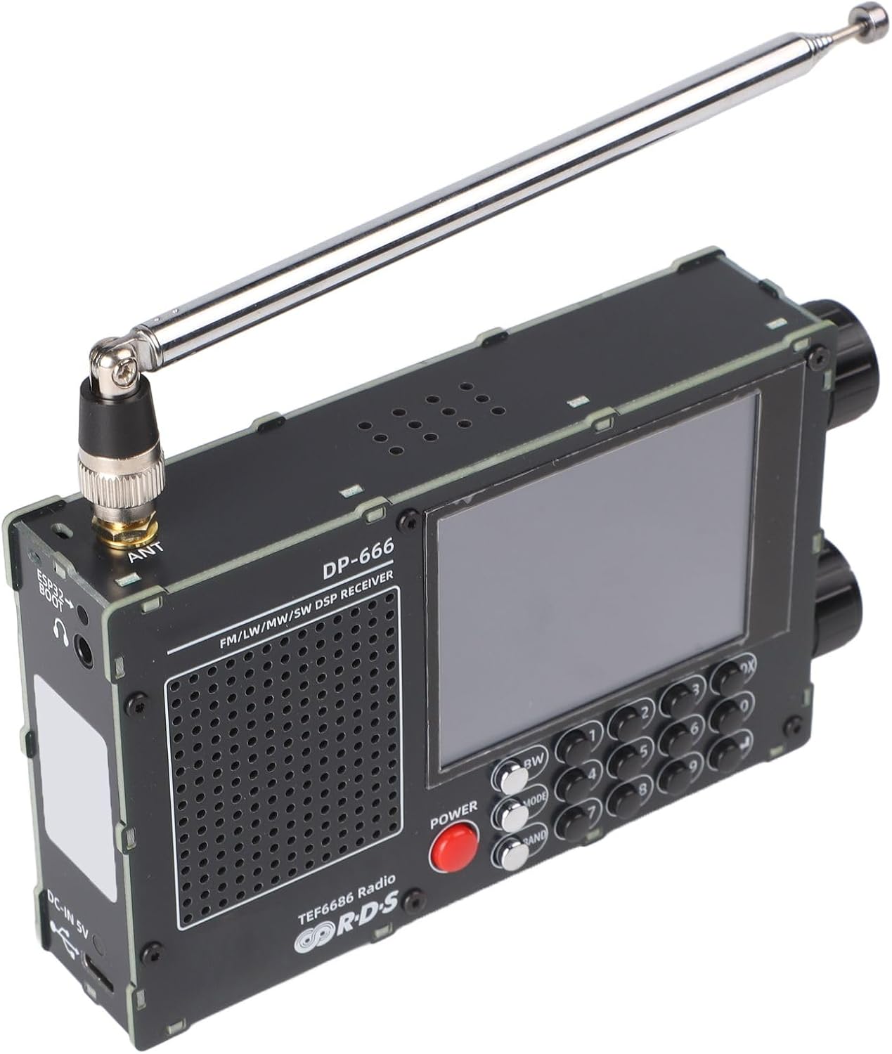 DP-666 TEF6686 Full Band Radio, FM AM Shortwave Radio RDS, 2.8 Inch Resistive Touch LCD Color Screen, Portable High Sensitivity Travel Radio(Black)