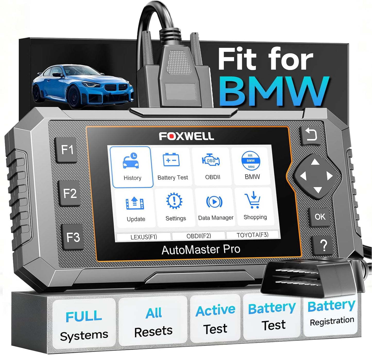 FOXWELL NT510 Pro fit for BMW 2-in-1 Diagnostic Scanner & 12V Battery Tester, Full System Bidirectional Scan Tool with All Reset Services & Battery Registration for BMW/Mini/RR (Lifetime Free Update)