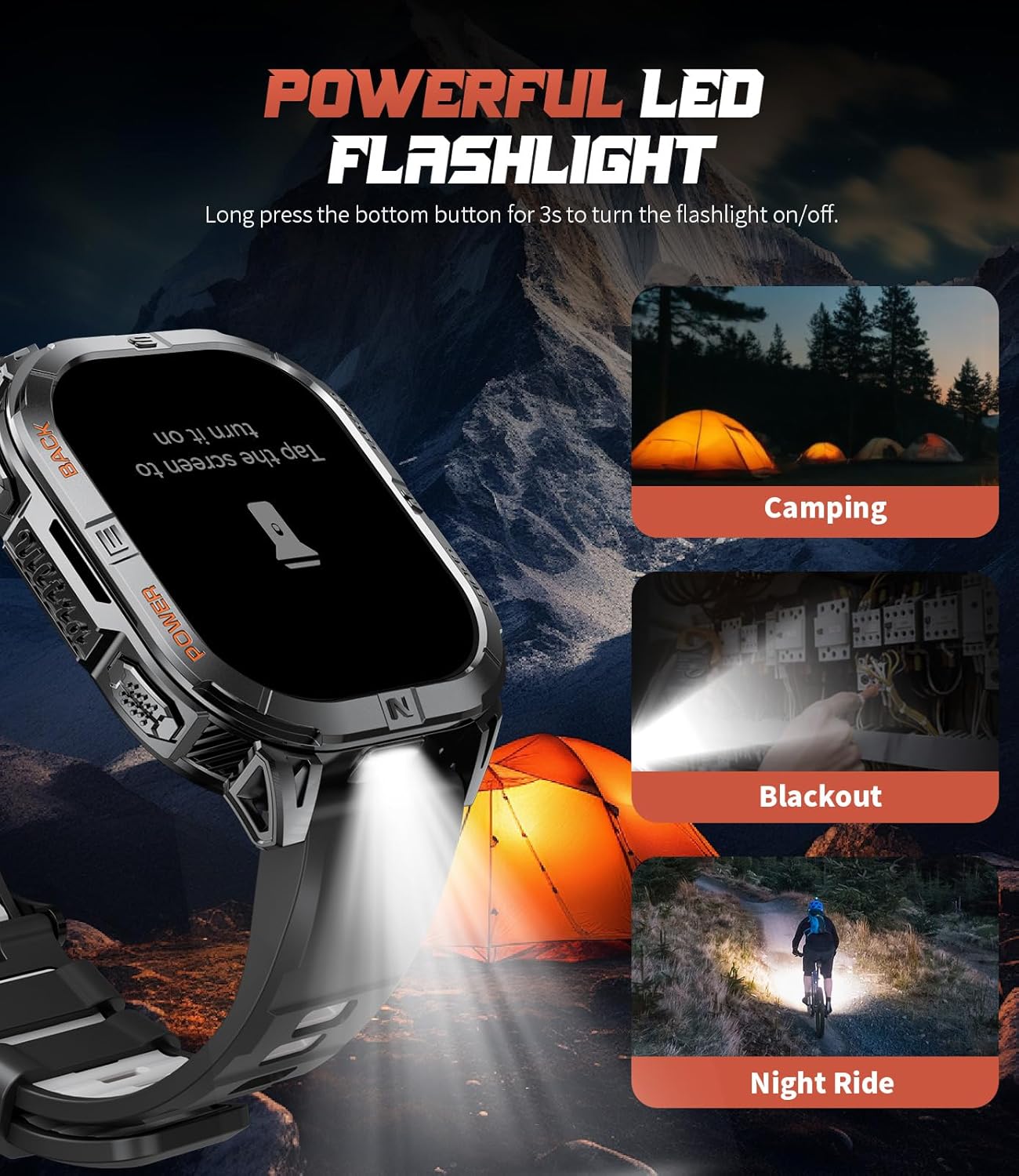 LIGE GPS Sports Smart Watch for Men, 2.13'' AMOLED Smartwatches, 170+ Sport Modes/LED Flashlight/Compass, IP68 Waterproof Step Tracker Watch, Sleep/Pedometer Smart Watches for Android iOS (Black)