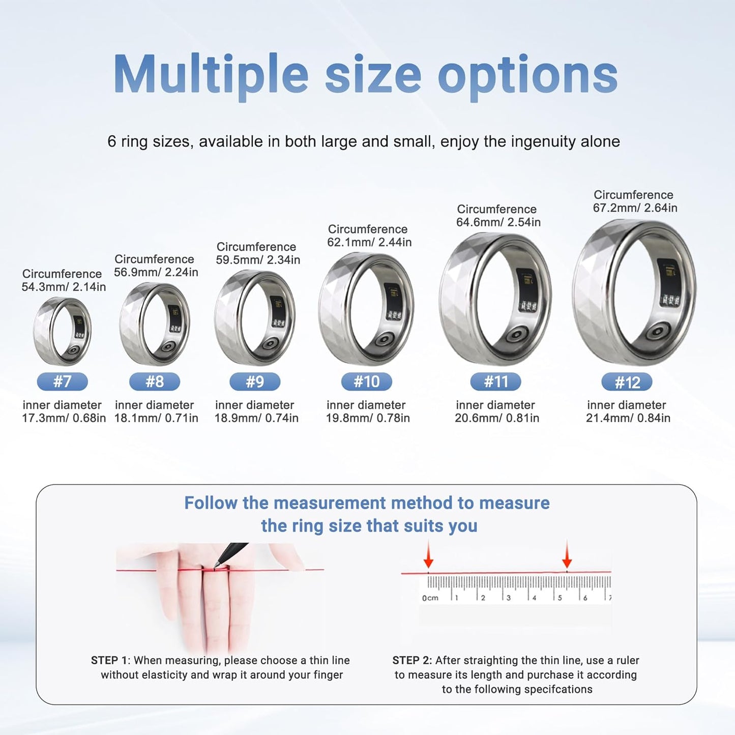 Smart Ring for Women & Men, Fitness Tracker Silver Rings with Heart Rate, Blood Oxygen, Sleep & Step Counting, Waterproof, No Subscription Fee, 24H Wearable Health Tracker