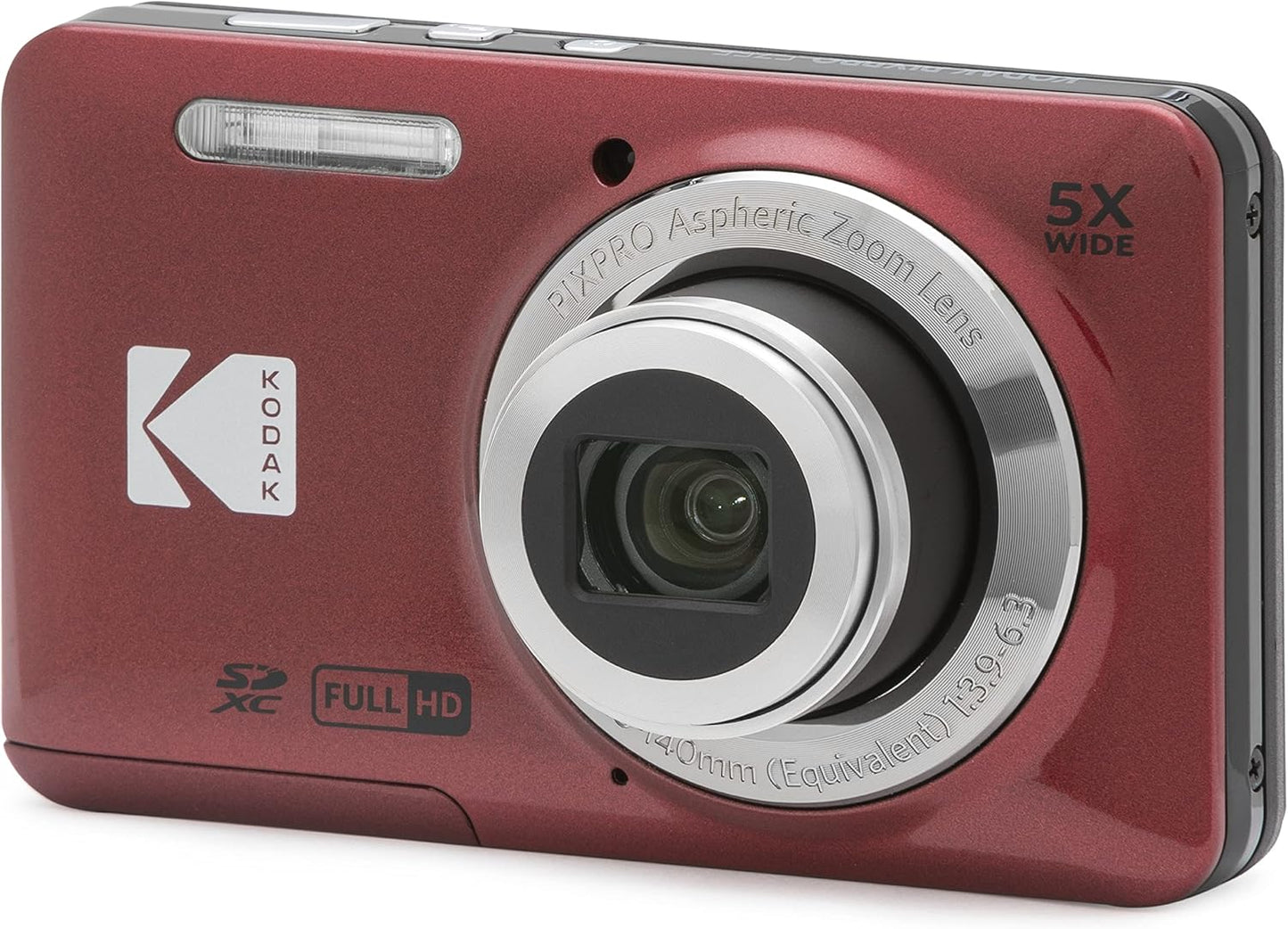Kodak PIXPRO FZ55-RD 16MP Digital Camera 5X Optical Zoom 28mm Wide Angle 1080P Full HD Video 2.7" LCD Vlogging Camera (Red) Packaging May Vary