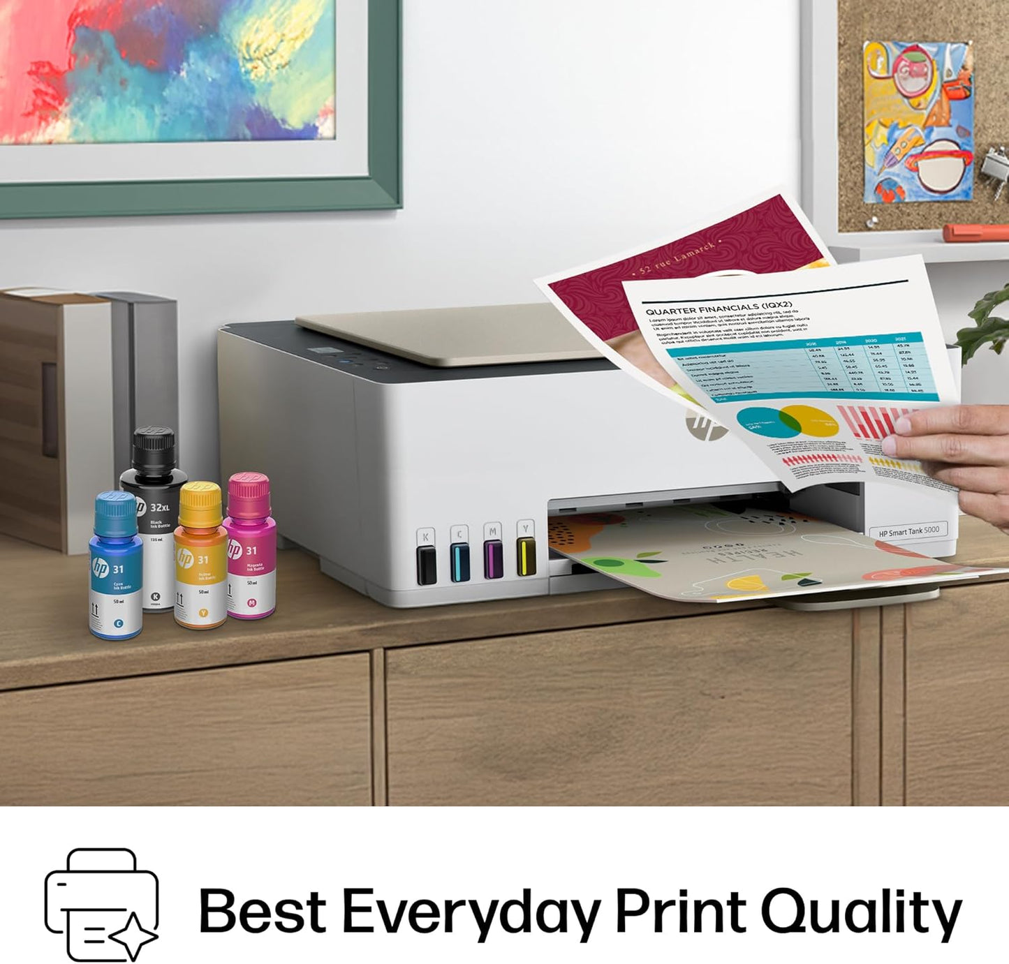 HP Smart Tank 5000 Wireless All-in-One Ink Tank Printer, Scanner, Copier with 2 Years of Ink Included, Best-for-Home, Cartridge-Free, Refillable, AI-Enabled, an EcoTank Alternative (5D1B6A)