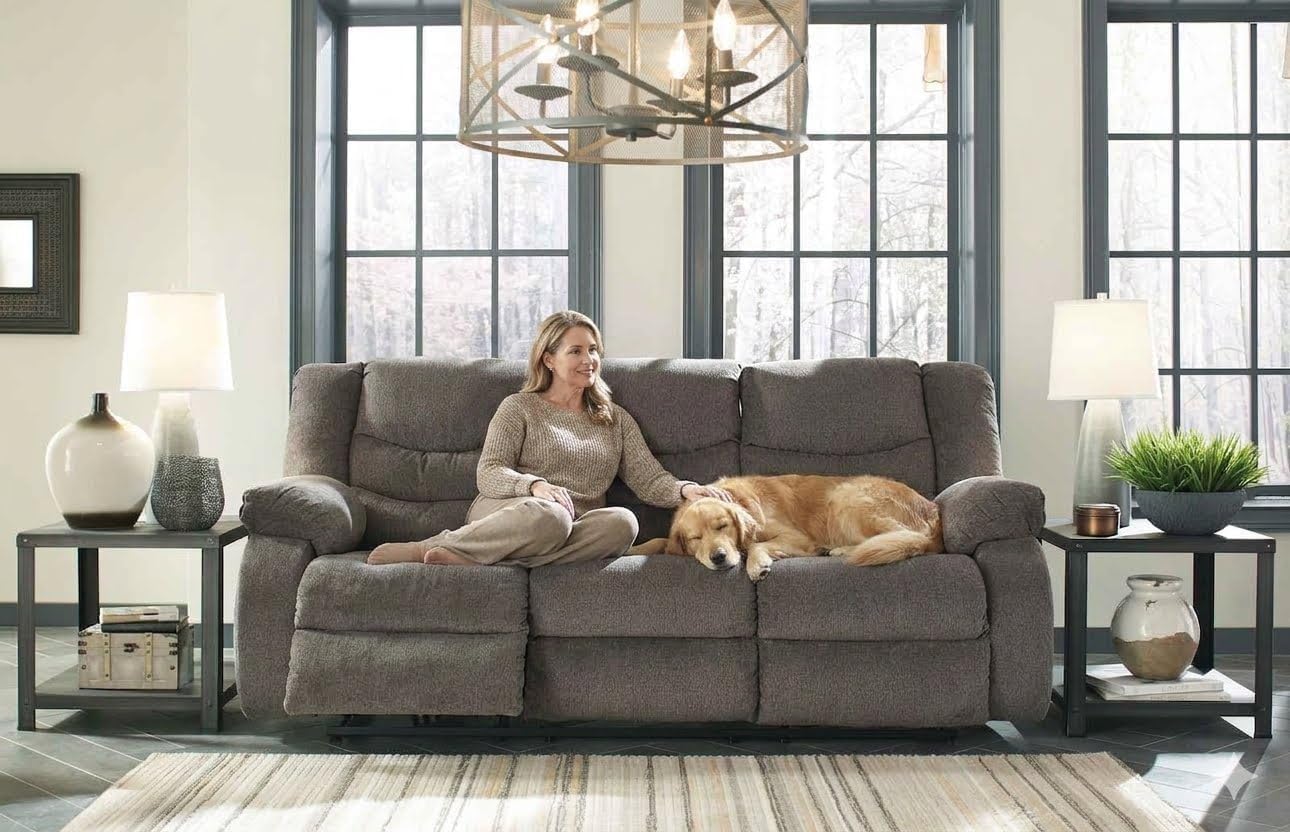 Signature Design by Ashley Tulen Modern Manual Pull Tab Reclining Sofa, Dark Gray