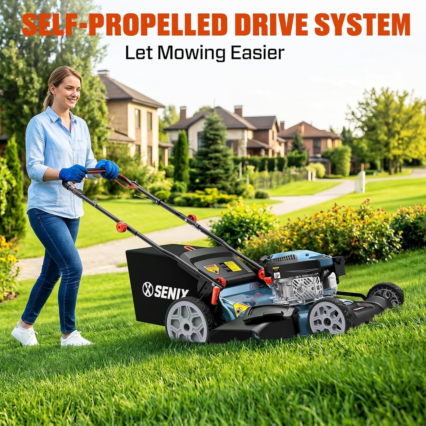 SENIX 22" Self-Propelled Gas Lawn Mower (170cc) +17-Inch 26.5 cc Gas Weed Wacker + 26.5cc Gas Leaf Blower Yard Tool Kit