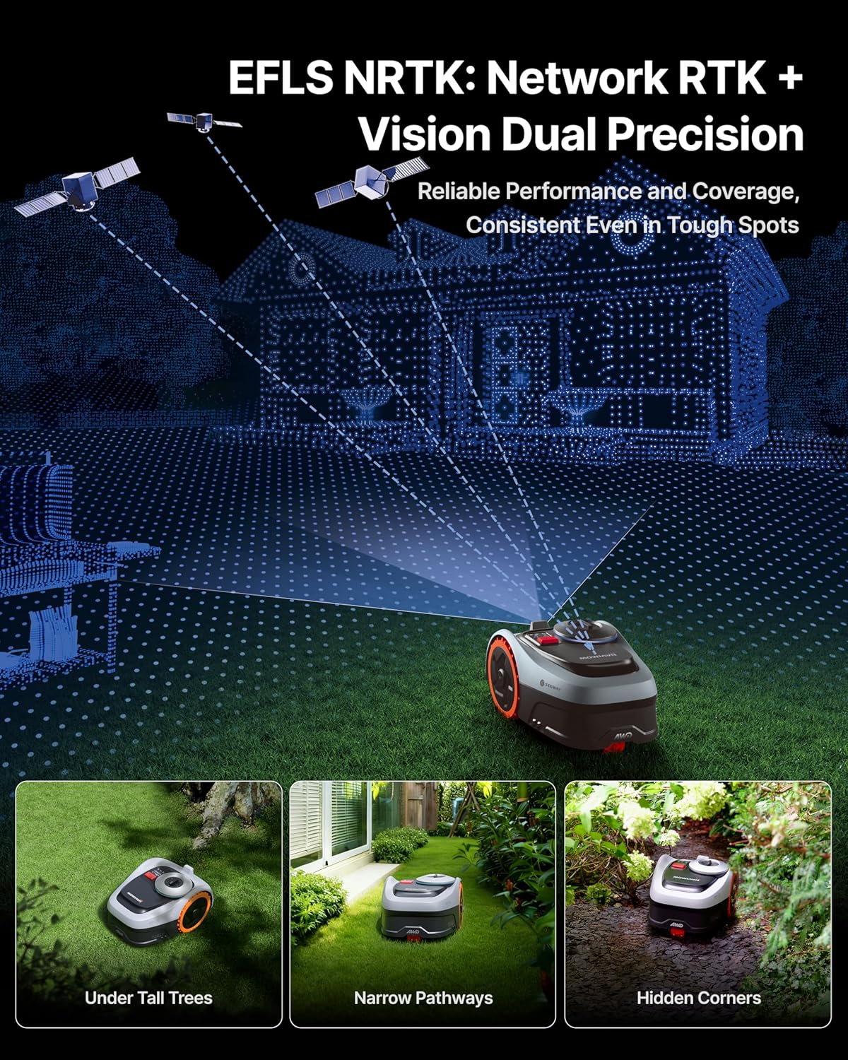 Segway Navimow i206 AWD Robot Lawn Mower (New i105N), Wire-Free Robotic Mower, All-Wheel Drive for 45% Slopes, Auto Mapping, NRTK + Vision, 2–3.6 in Cutting Height, Covers 0.15 Acre