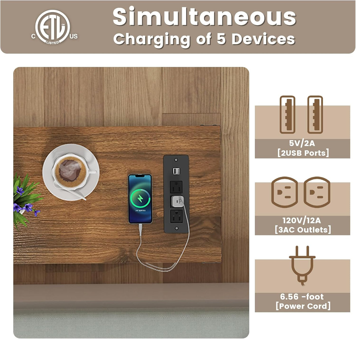 Hadulcet Farmhouse End Tables Living Room Set of 2, Narrow Side Table with Charging Station, Slim Nightstand for Small Space, Skinny Bedside Table, Sofa Side Table with Storage Shelf, White & Brown