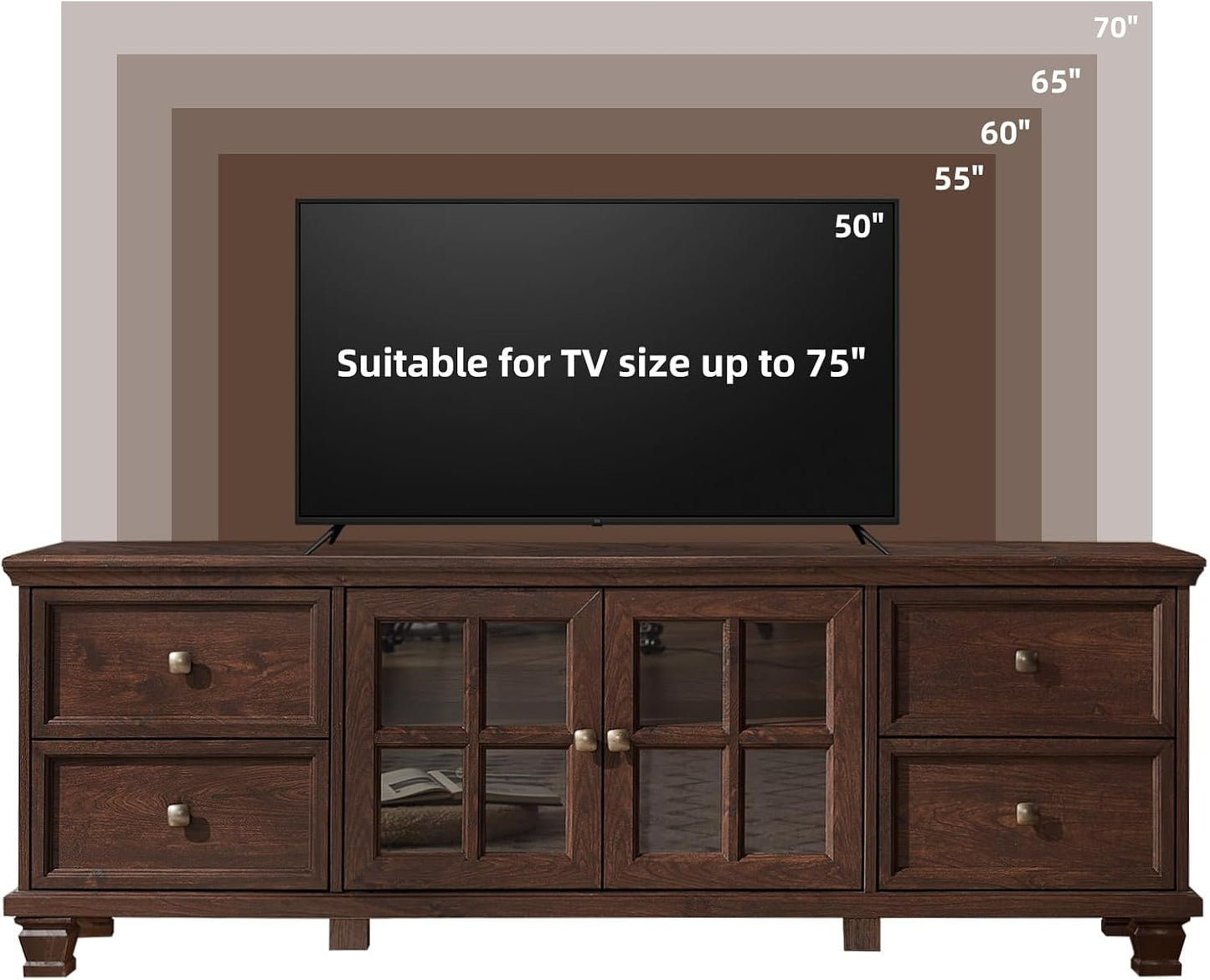 SAVOR LIFE Farmhouse TV Stand and Coffee Table Set 4, Rustic Wood Living Room Table Set with TV Console, Center Table, End Table Set of 2 for Living Room, Walnut