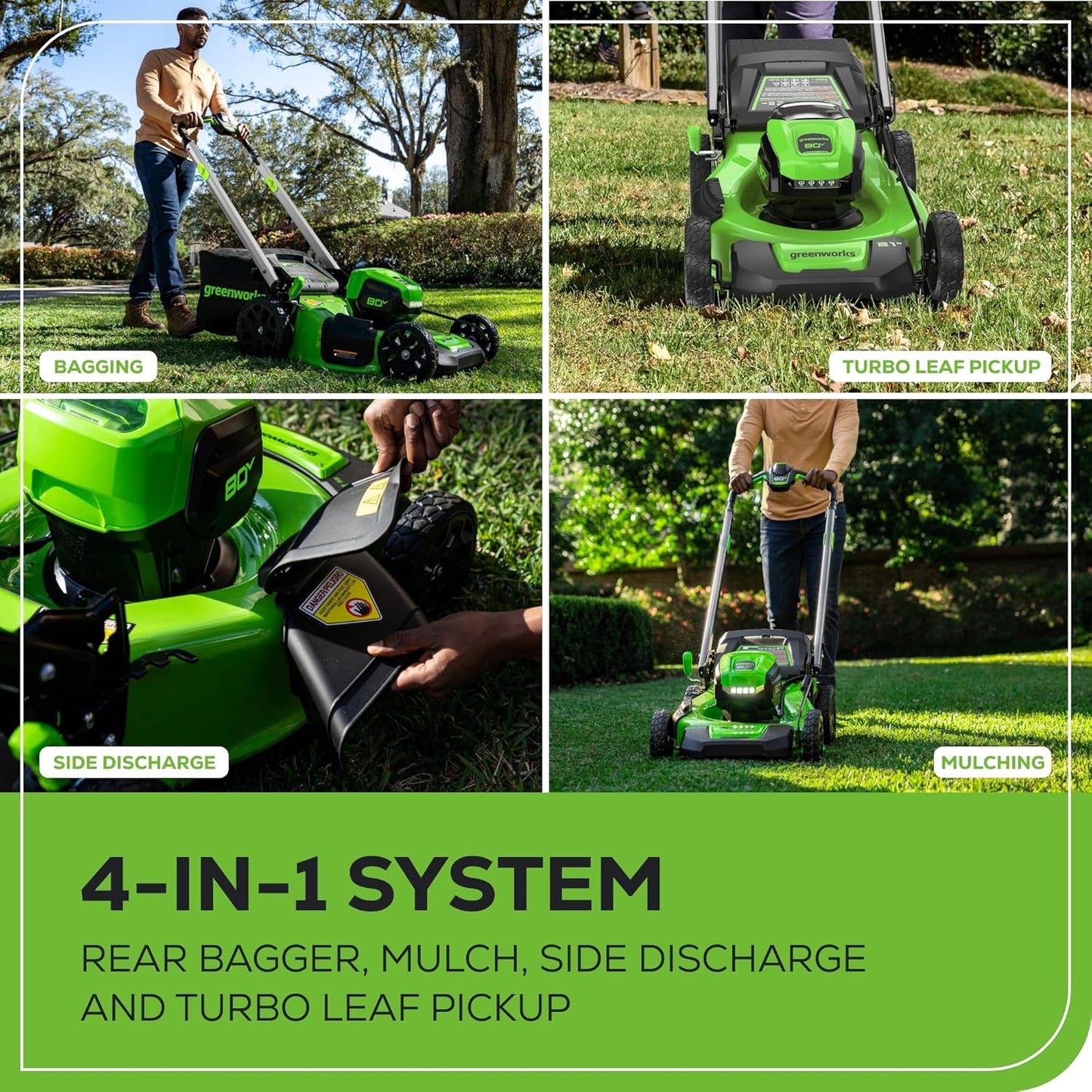 Greenworks 80V 21" Cordless Push Lawn Mower – Brushless Motor, LED Lights, 4.0Ah Battery & Rapid Charger (75+ Compatible Tools)