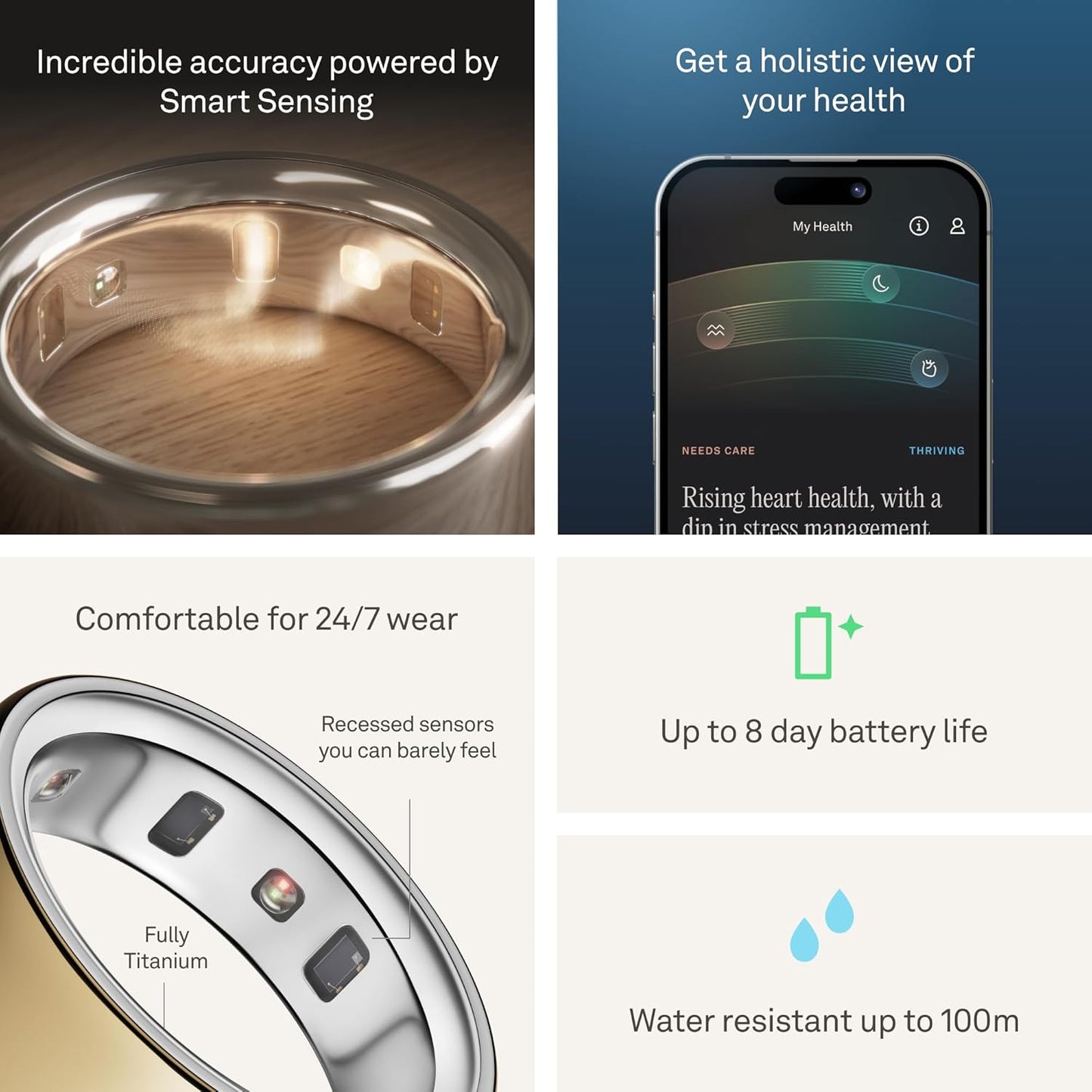 Oura Ring 4 - Gold - Size 8 - Sleep, Activity, Women's Health, AI Advisor, Up to 8 Days of Battery Life, Size Before You Buy, Android & iOS Compatible