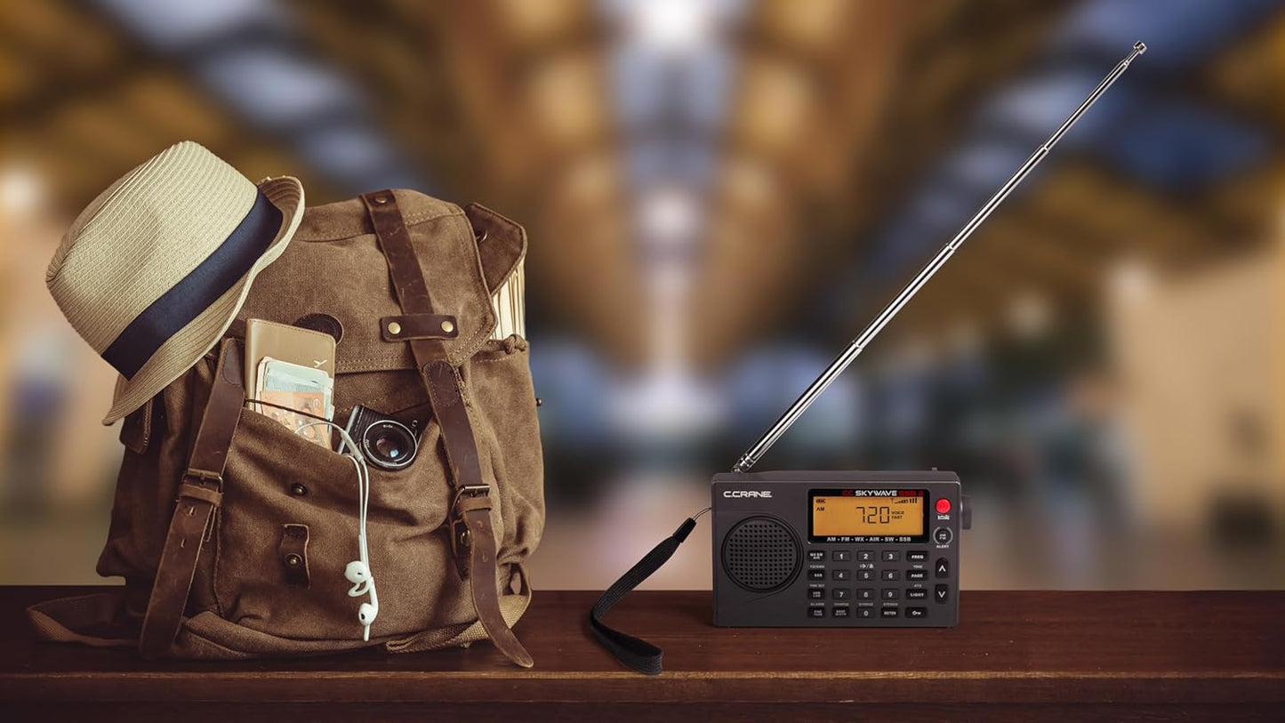C. Crane CC Skywave SSB 2 AM, FM, Shortwave, NOAA Weather + Alert, Scannable VHF Aviation Band and Single Side Bands Small Battery Operated Portable Travel Radio Includes SW Wire Antenna Adapter