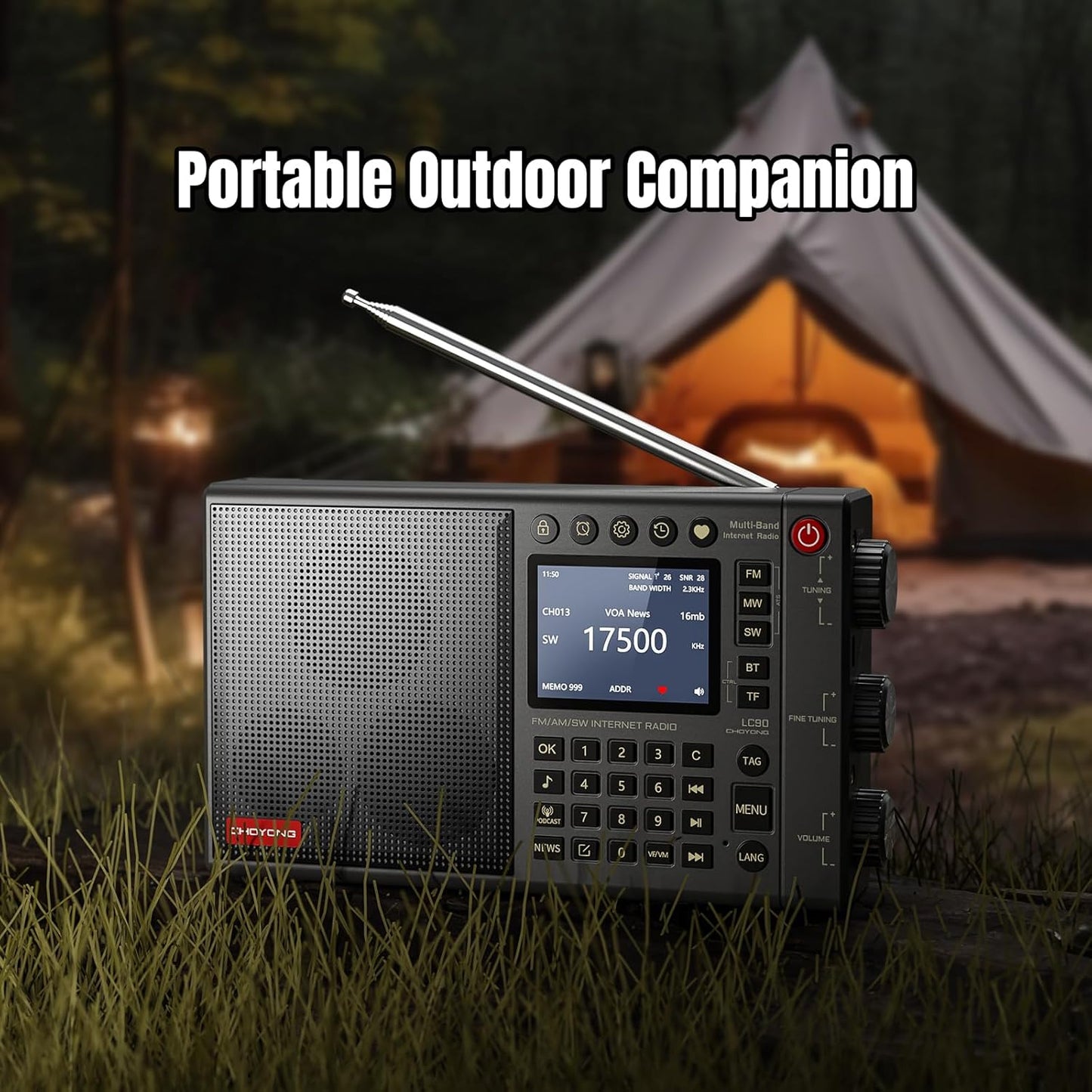 CHOYONG LC90 Wi-Fi/4G Internet Radio, Portable FM/LW/MW/SW Radio with Rechargeable 5000mAh Battery, 40K Radio Stations, BT Speaker, Alarm Clock, 15W Stereo Speakers, Support TF Card
