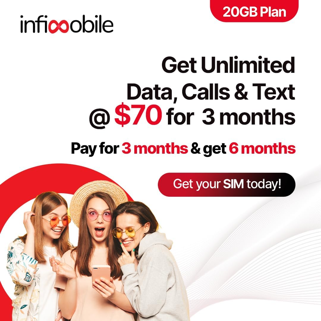 $18.6/Month | Infimobile Prepaid Unlimited Plan: 6 Months | 20GB High-Speed Data Per Month | Unlimited Data Talk & Text | Prepaid Plan Service SIM Card | Nationwide Coverage | 4G, 5G Network