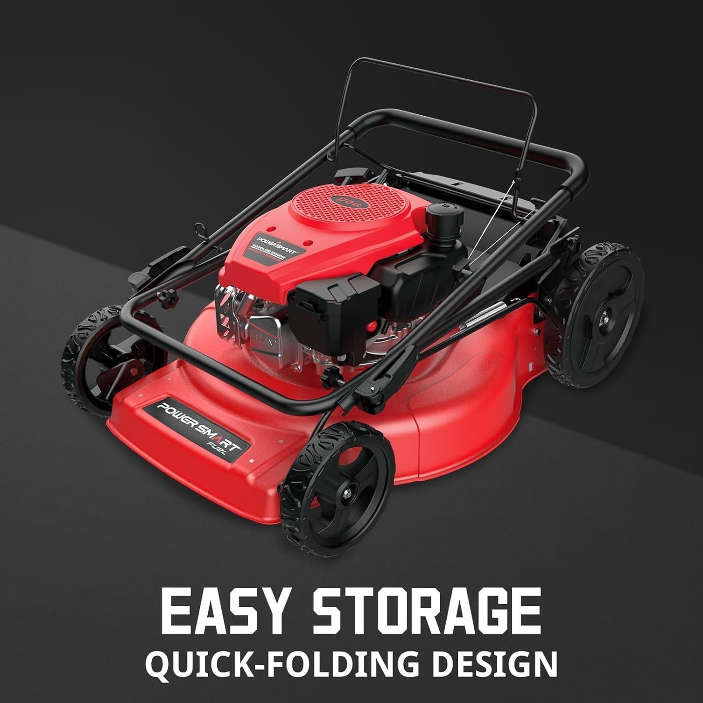 PowerSmart Self Propelled Gas Lawn Mower, 22-inch with 170cc OHV Engine 2-in-1 Rear Wheel Drive, High Wheels, 6-Position Height Adjustment, Red