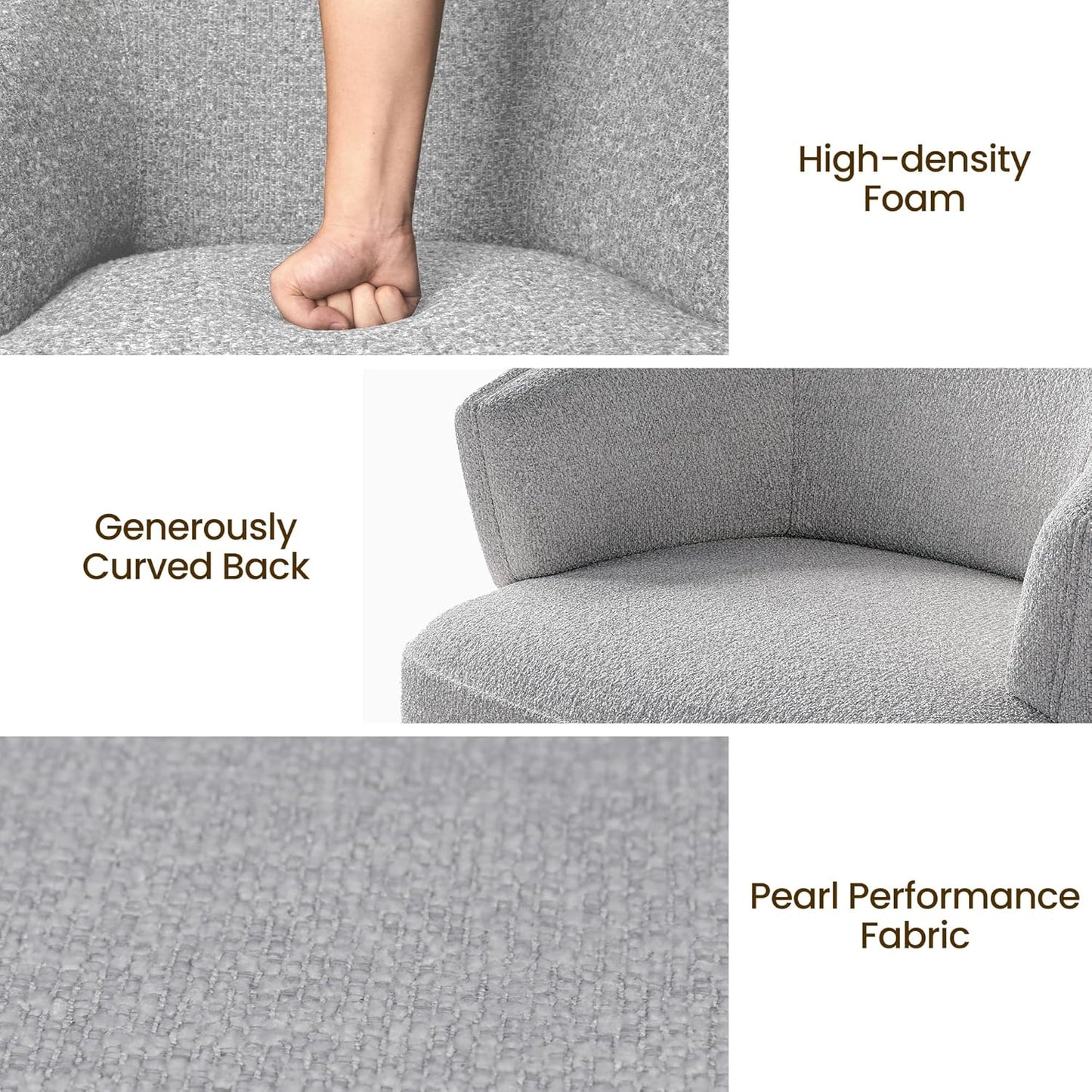 RoyalCraft Swivel Accent Chair Set of 2, Fully Assembled Round Barrel Chairs, Oversized Upholstered Armchair with 360-Degree Base, Modern Club Chair for Living Room, Bedroom, Office, Grey