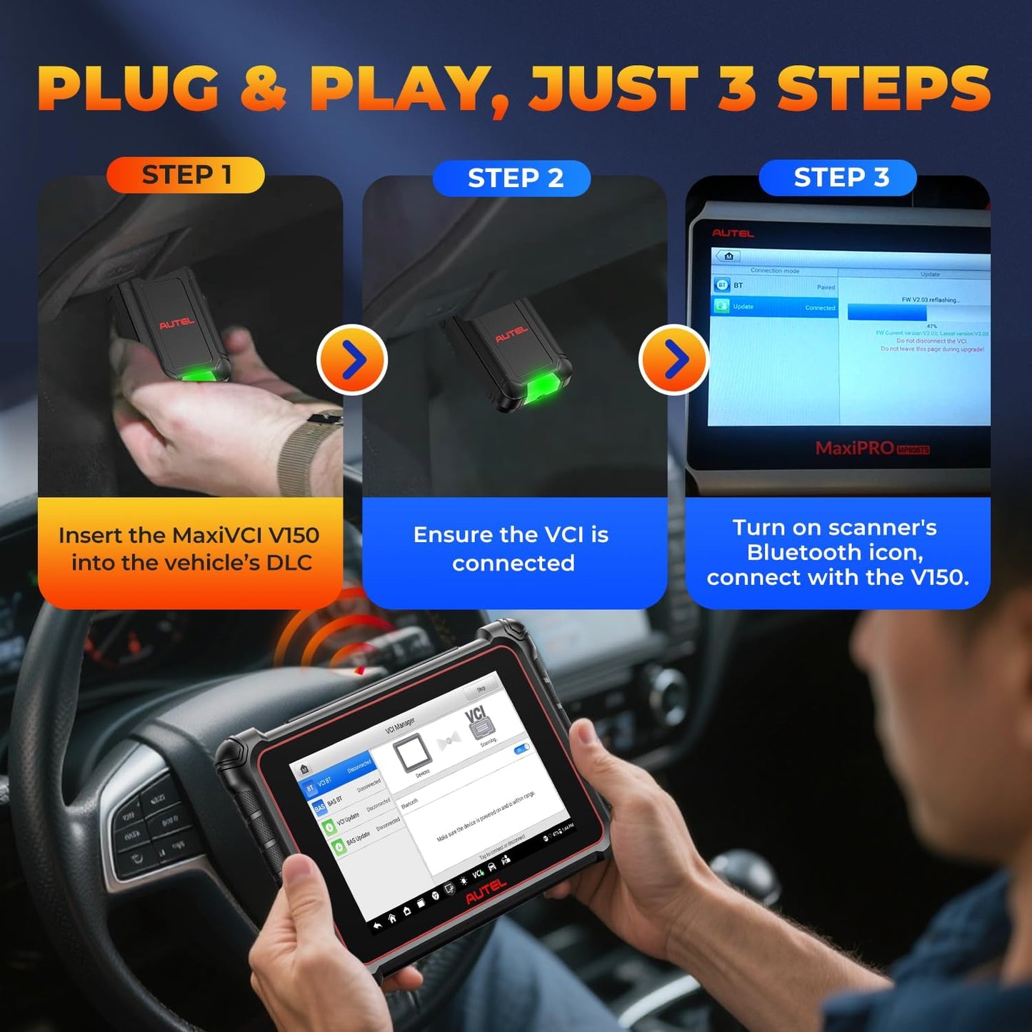 Autel Original MaxiVCI V150 VCI150 OBD2 Bluetooth Adapter, 2026 VCI 150 Car Wireless Communication Interface, Work w/Autel Diagnostic Scanner MK900BT MP900BT MP900Z-BT MP900TS MK900TS MX900TS TS900