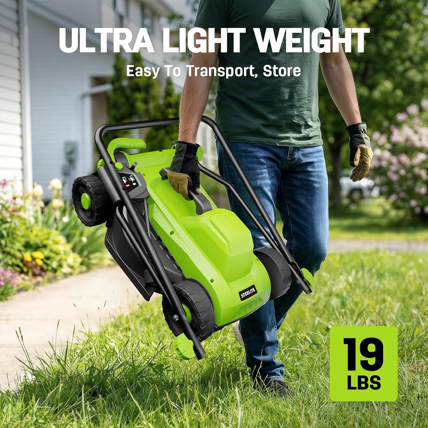 Steelite 13 Inch Electric Lawn Mower, 1300W Corded Power, Lightweight & Compact Design Ideal for Small to Medium Lawns