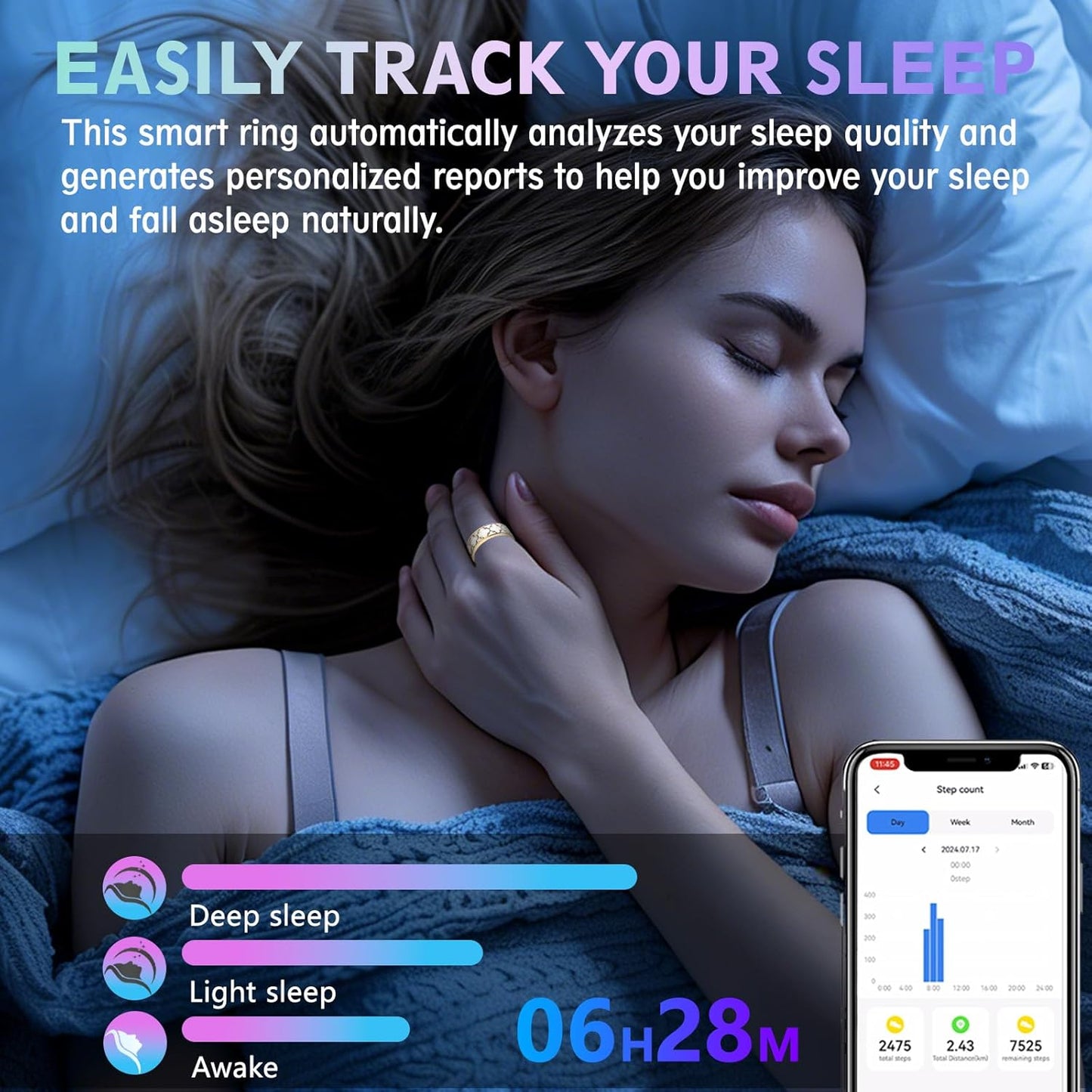 Smart Health Ring for Women & Men,Fitness Tracker Ring,with Heart Rate,Sleep,Blood Oxygen, BloodPressure,HRV & Cycles,IP68 Waterproof,iOS/Android, No Subscription.(White,9)