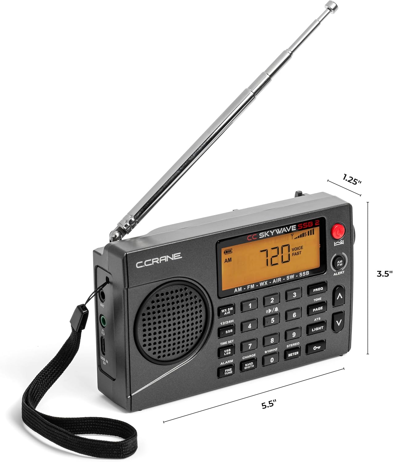 C. Crane CC Skywave SSB 2 AM, FM, Shortwave, NOAA Weather + Alert, Scannable VHF Aviation Band and Single Side Bands Small Battery Operated Portable Travel Radio Includes SW Wire Antenna Adapter