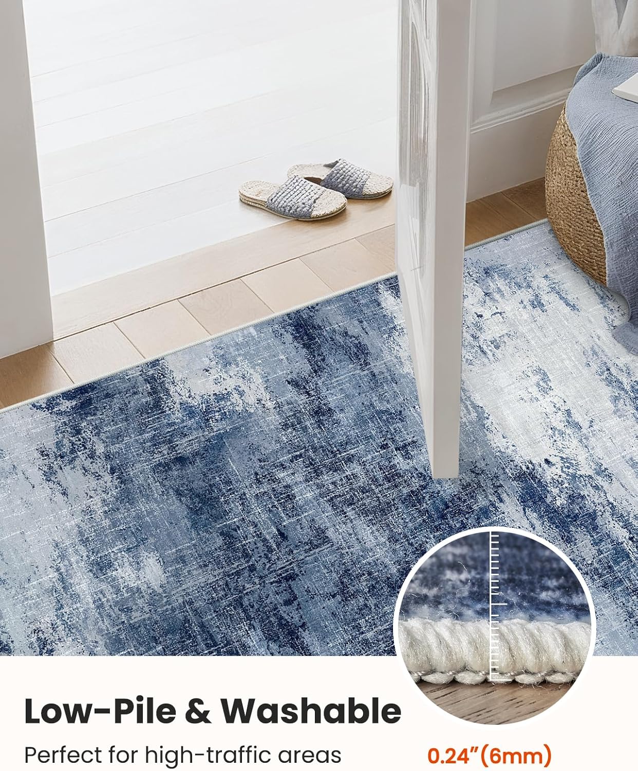 AMADA HOMEFURNISHING 9x12 Area Rugs for Living Room, Modern Large Area Rugs with Non-Slip Backing & Low Pile, Neutral Soft Washable Rug for Nursery, Bedroom, Dinning Room, Playroom, Dark Blue