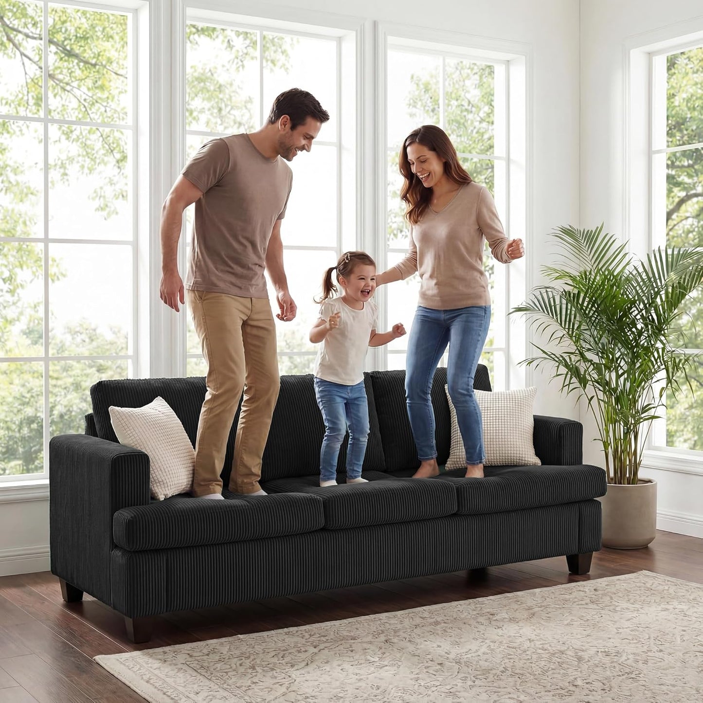 Apicizon Loveseat & 3 Seater Sofa Sets, 89" Couch Sofa Set for Living Room Furniture, 2 Piece Modern Sleeper Sofa with Deep Seat Cloud Couch for Apartment Lounge, Black Corduroy