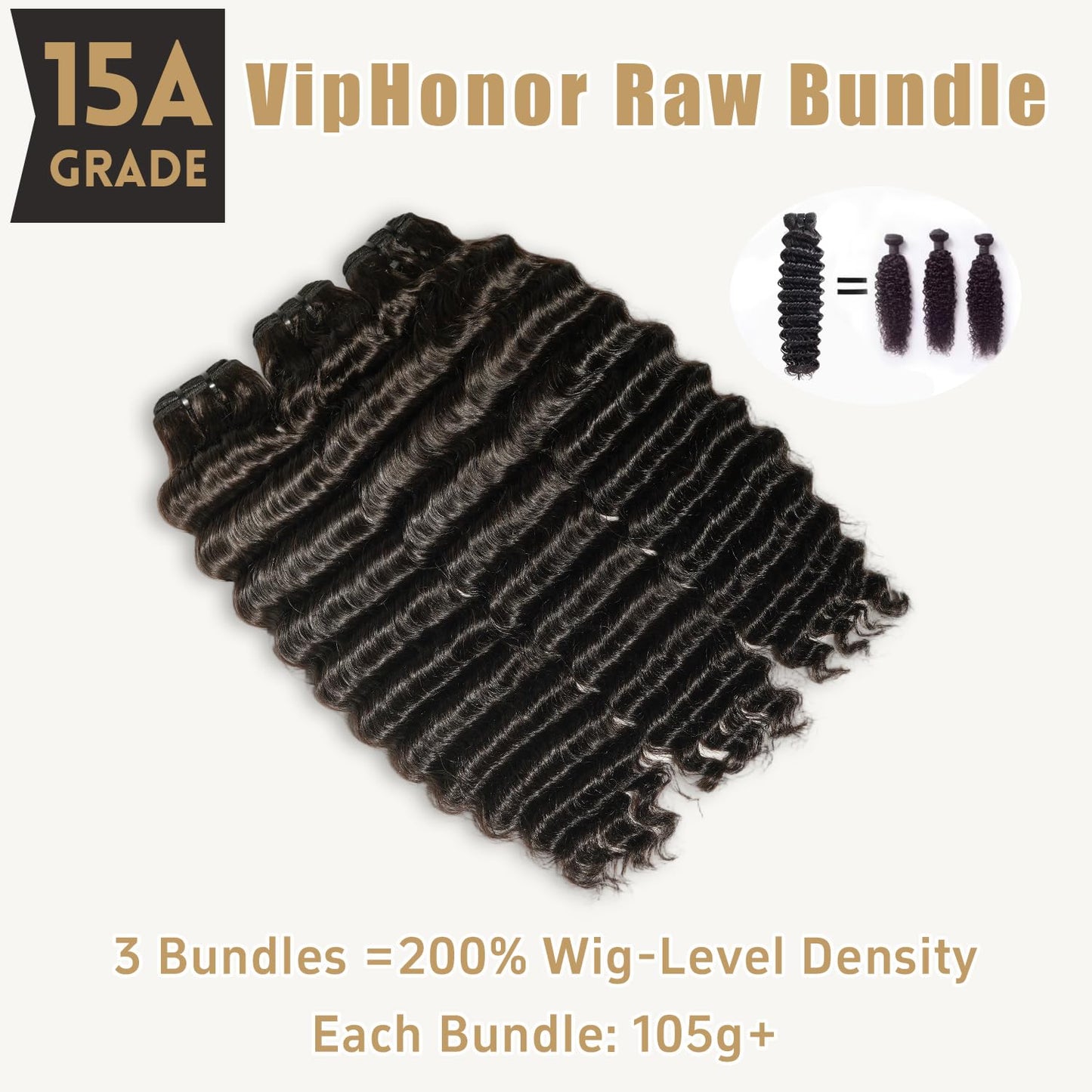 Raw Bundles Human Hair Deep Wave,15A Unprocessed Curly Bundles Human Hair,Keep Soft After Washing,Can Re-Styled With Heat,No Tangle No Shedding,Triple Lifespan 3X(18 20 22 Inches)