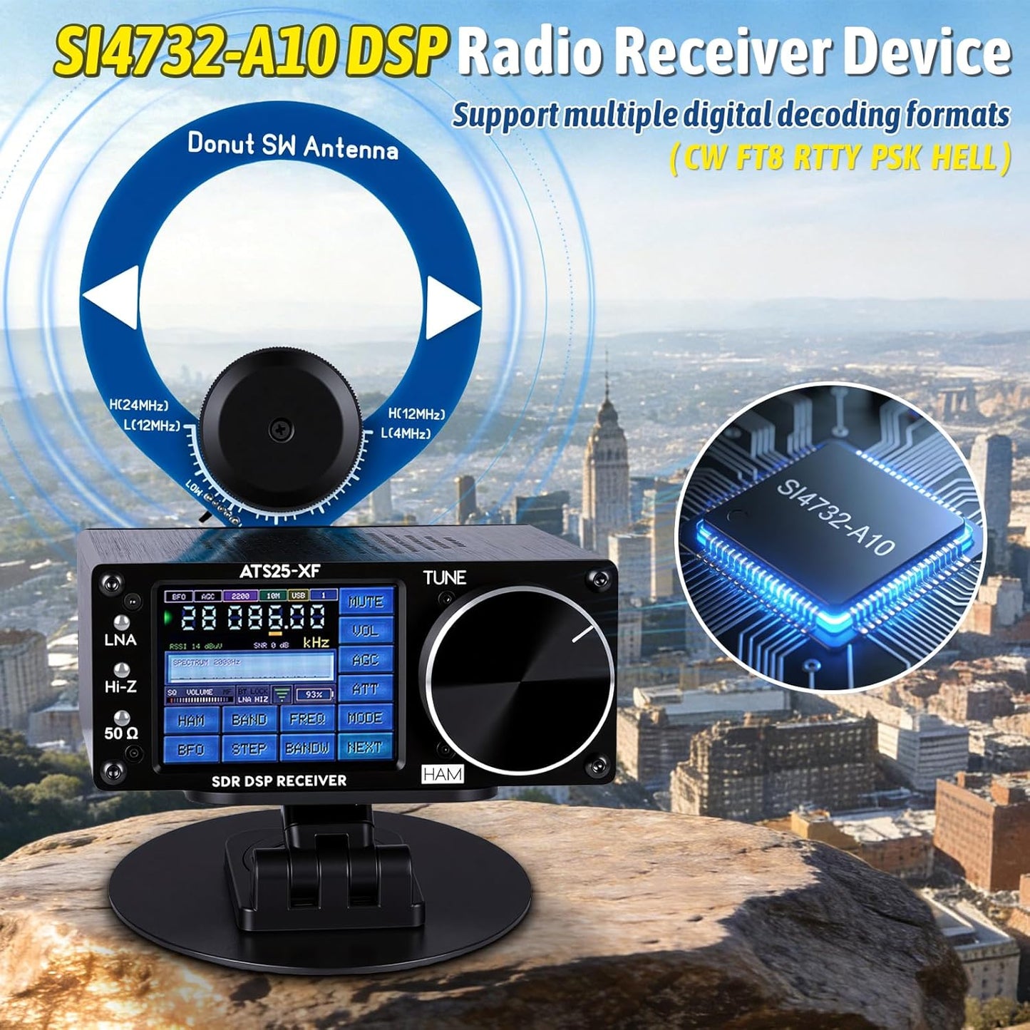 Upgraded V4.20 ATS25-XF Si4732 DSP Portable Shortwave Radio Receiver,FM LW SW MW CB SSB WiFi Function Full Band Radio Receiver,CW FT8 RTTY PSK Hell Digital Decoder with Bracket&2 Circular Antennas