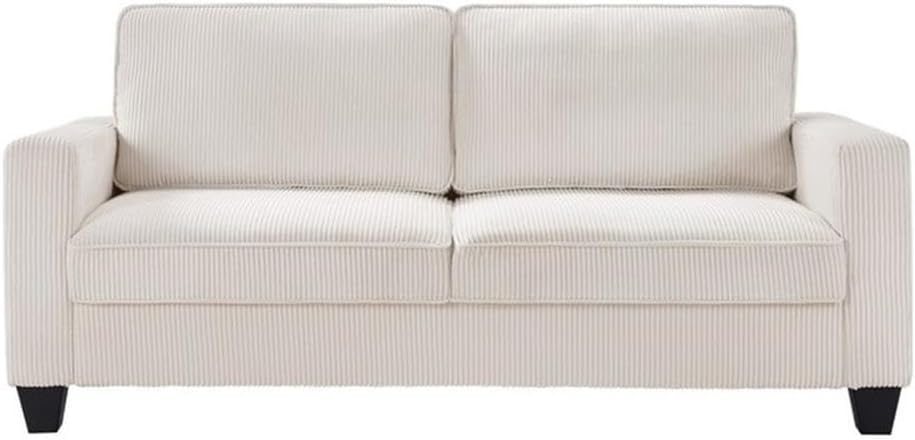 BOWERY HILL Transitional Set of 2 Corduroy Fabric Beige Sofa and Loveseat with Built-in USB Charging Port and Functional Side Pockets