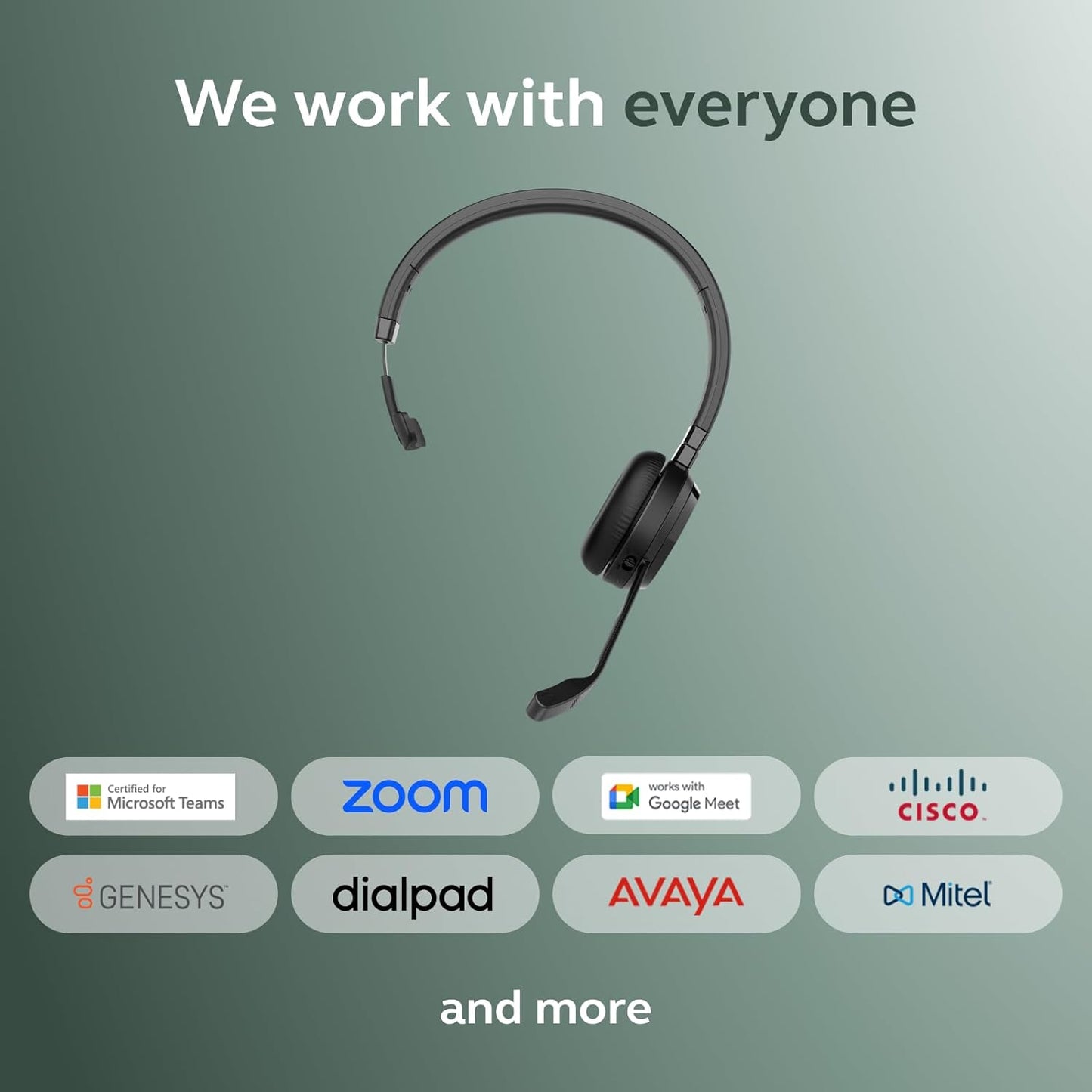 Jabra Evolve 65 TE (Third Edition) Wireless Single-Ear Headphones - Noise-Canceling Mic, 16 hrs Battery Life, Dual Connectivity, Works with All UC Platforms Like Zoom & Google Meet, Black