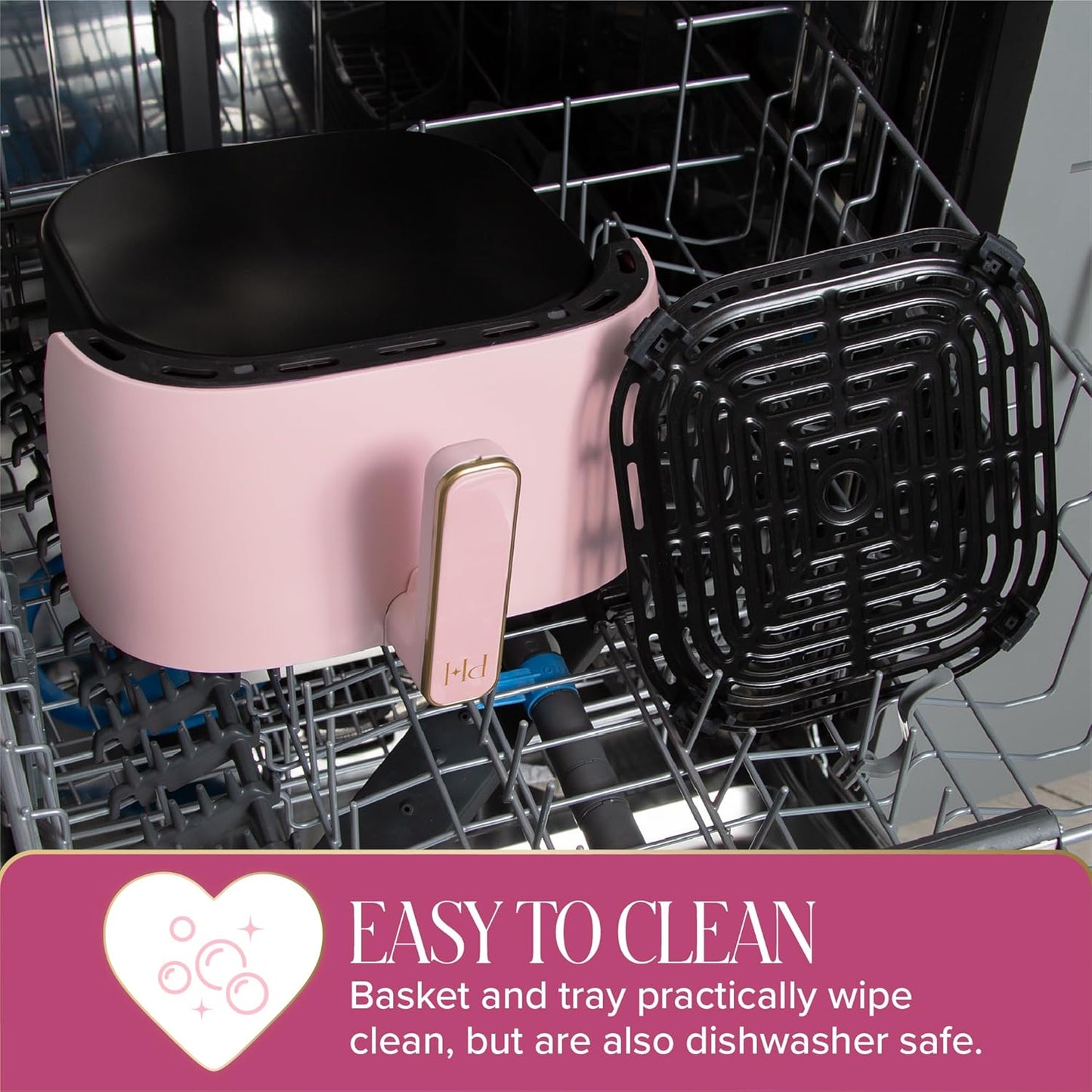 Paris Hilton 6-Quart Air Fryer, Nonstick Basket Made Without PFAS, Touchscreen, 8-in-1 (Fry, Roast, Broil, Bake, Reheat, Keep Warm, Pizza, Dehydrate), Dishwasher Safe Basket and Crisping Tray, Pink