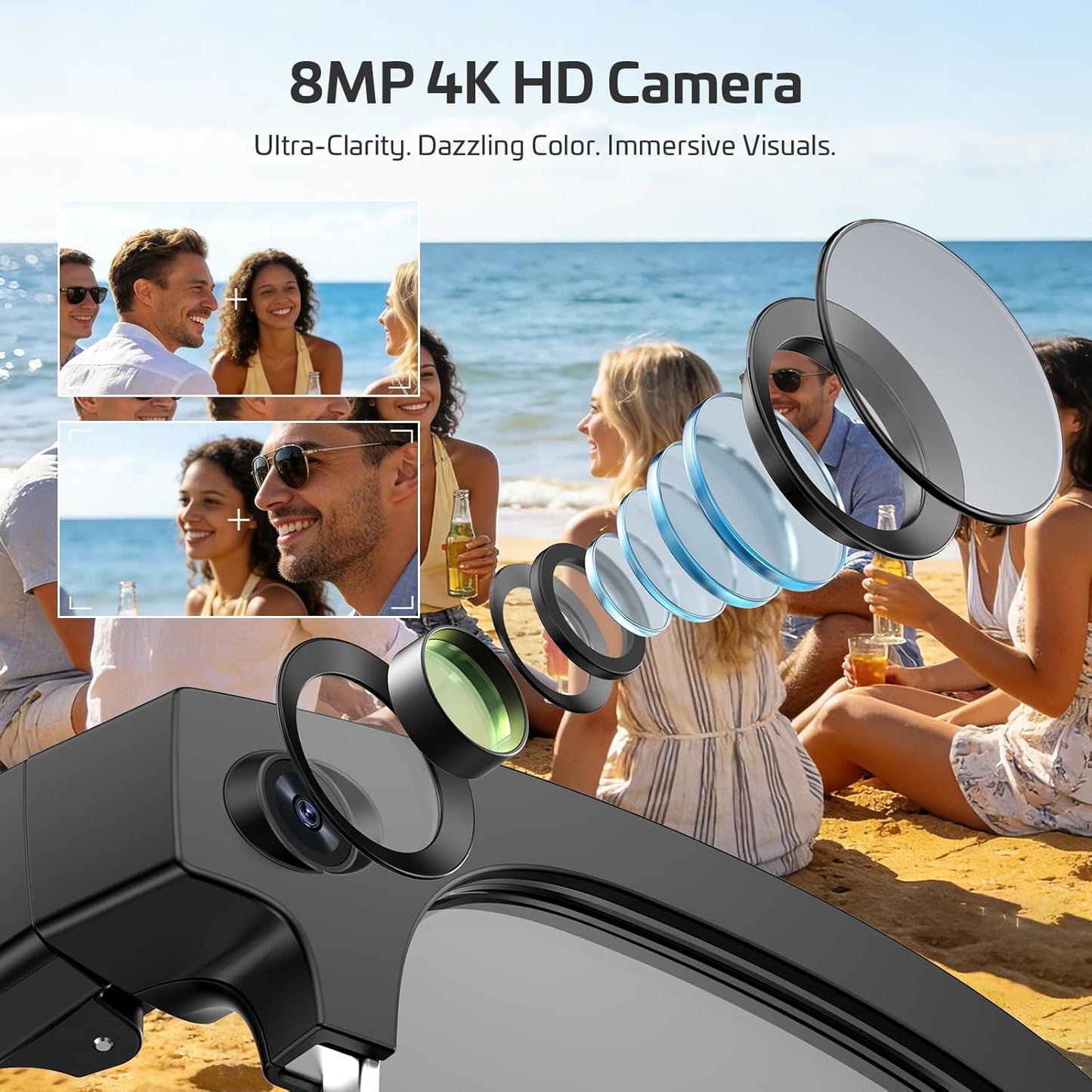 AI Smart Glasses with Camera,8MP 4K HD Camera Glasses,Supports AI Voice Control/Photo/Video/Audio Recording,Bluetooth Glasses with 133 Translations,IP67 Waterproof for Business,Outdoor,Men & Women