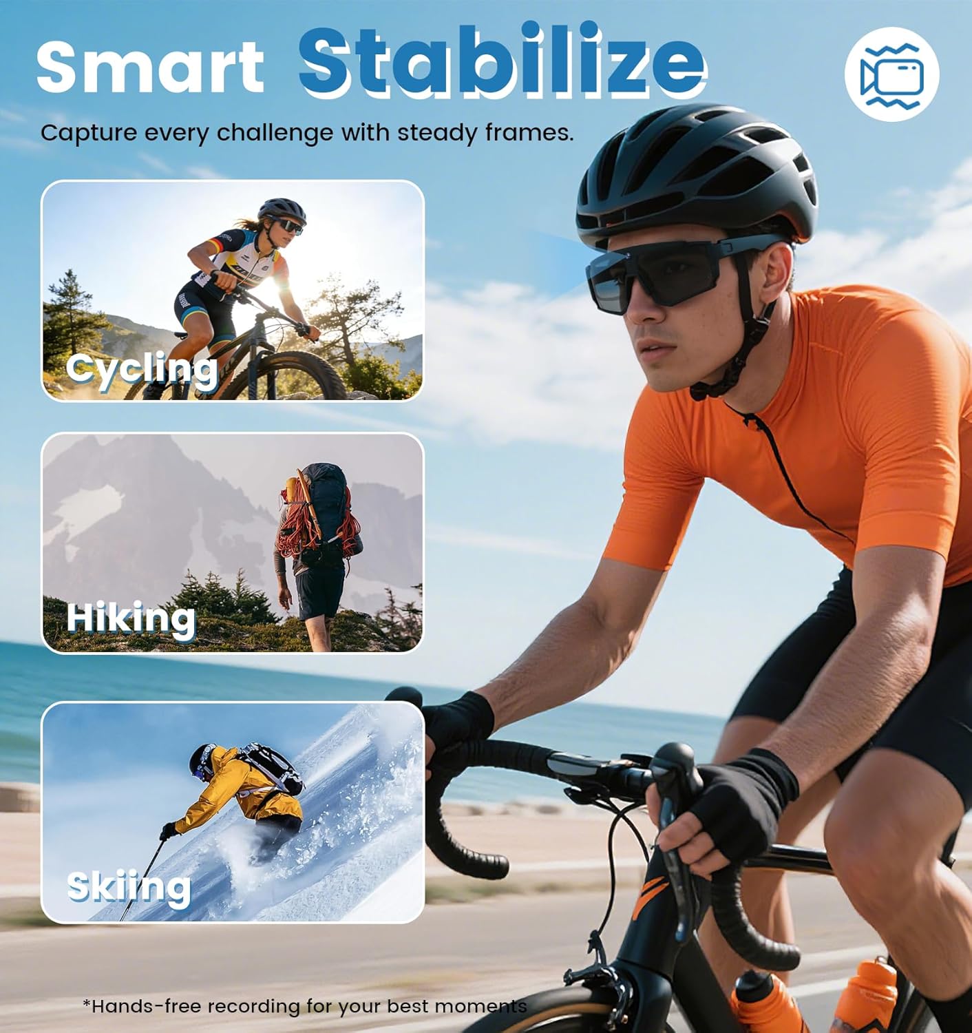 AI Smart Glasses with Camera 8MP,1200P HD Video Recording Camera Glasses for Men,Women, Polarized Sports Running Sunglasses with Bluetooth Call ,Dual Mic Noise Canceling,ChatGPT for Cycling Hiking