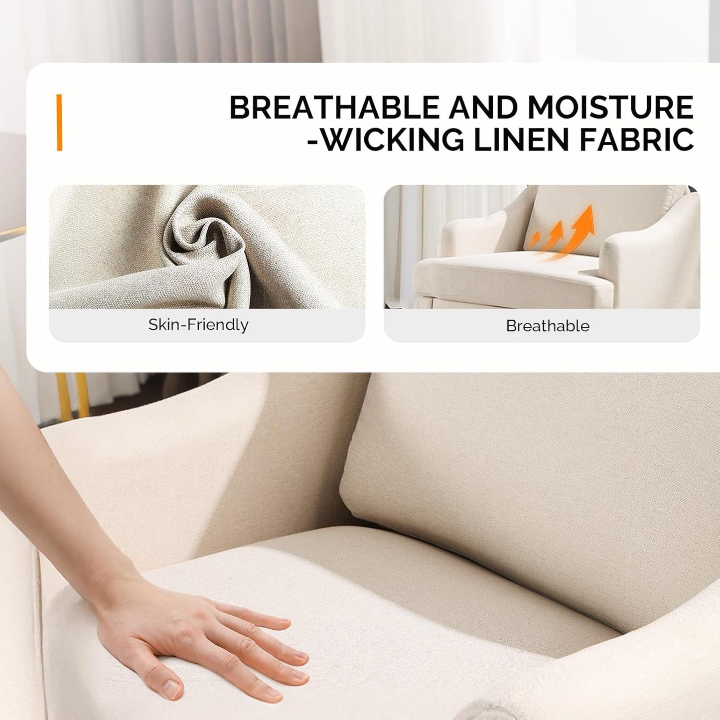 VINGLI Linen Fabric Accent Chairs Set of 2, Beige Modern Upholstered Armchair, Comfy Sofa Chair Living Room Bedroom Furniture for Apartment