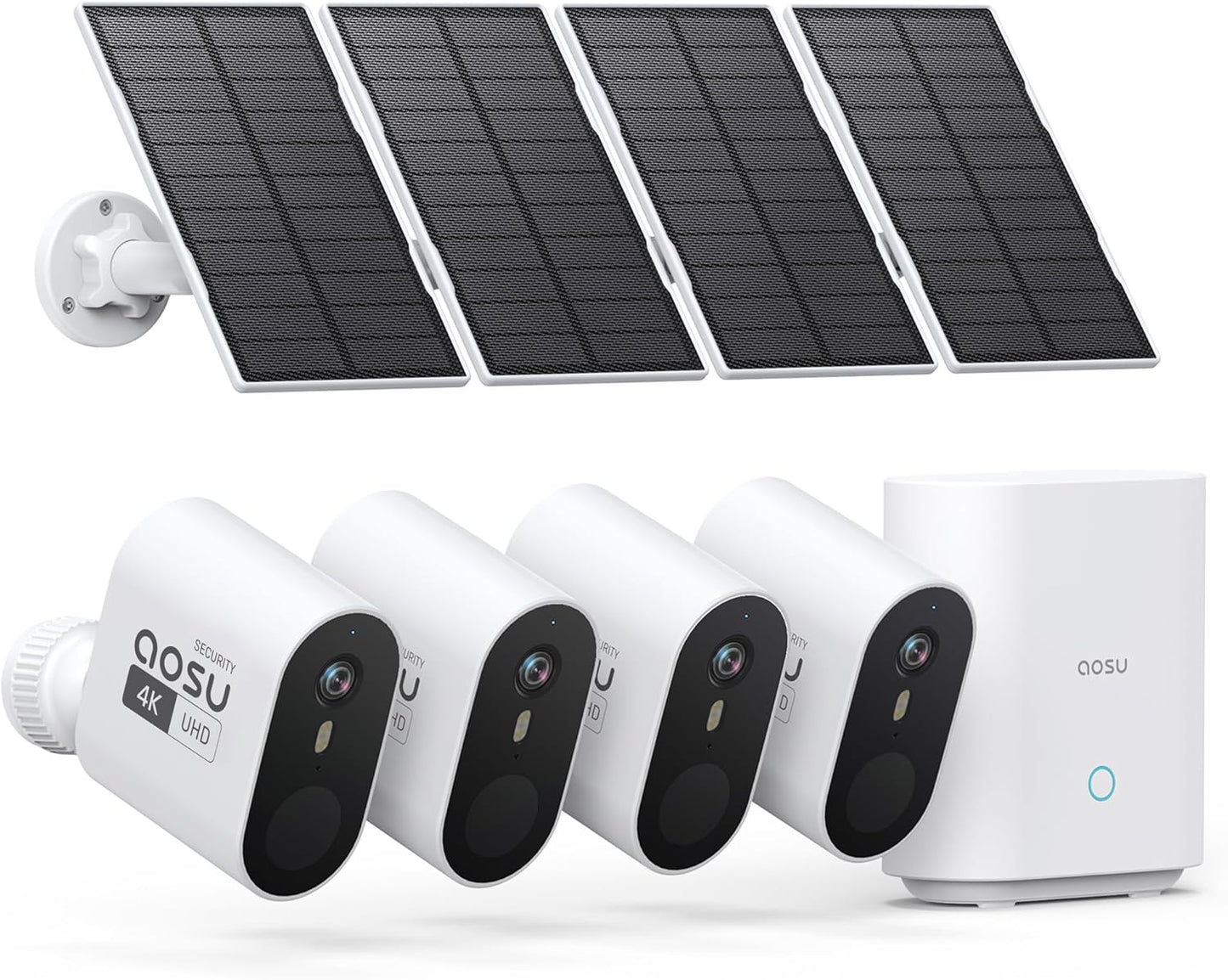 aosu 3K/5MP Security Cameras Outdoor Wireless Home Surveillance System, Solar Powered, 166° Ultra-Wide-Angle, HD Color Night Vision, Spotlight & Siren Alarm, Motion Alert, Easy Setup, 4-Cam-Kit