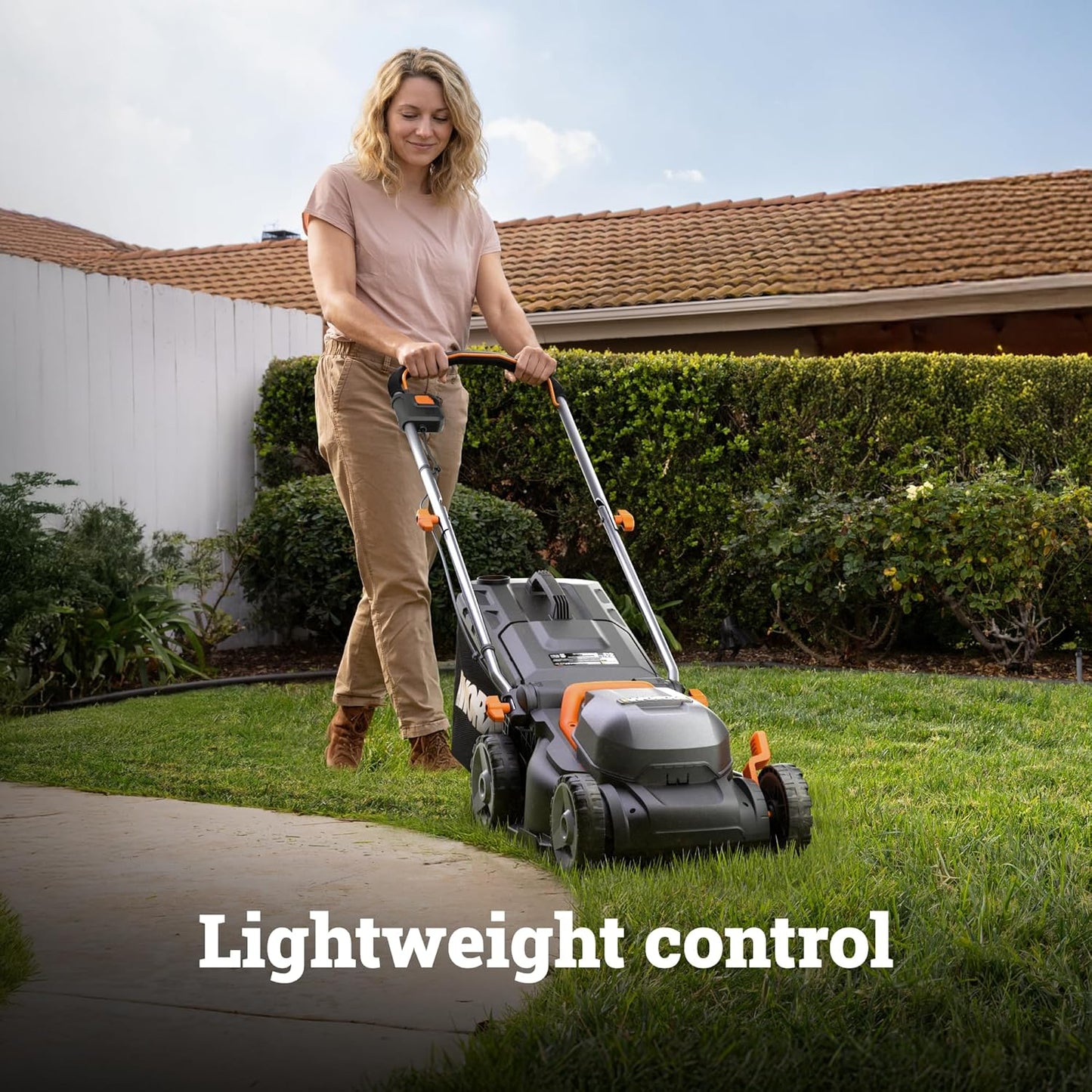 WORX Cordless Lawn Mower, 14" 40V Electric Mower with Brushless Motor, Lightweight 2 in 1 Push Lawn Mower with 6-Position Height Adjustment for Small Yards, 2 Batteries & Charger Included, WG735